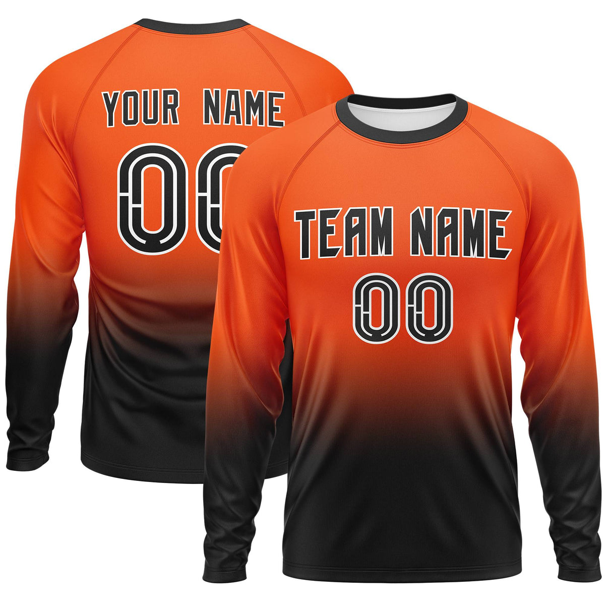 Custom Orange-Black Gradient Fashion Design Long Sleeve Performance T-Shirt