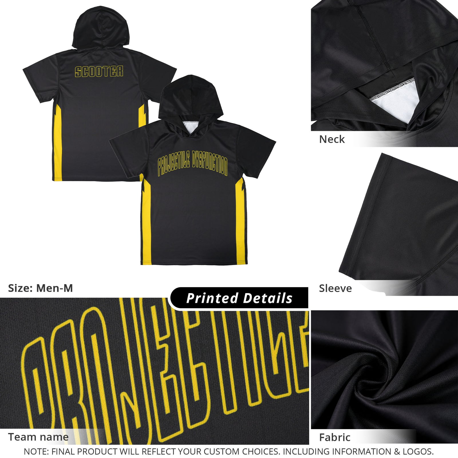 Custom Black Hoodie Short Sleeves Quick Dry Lightweight