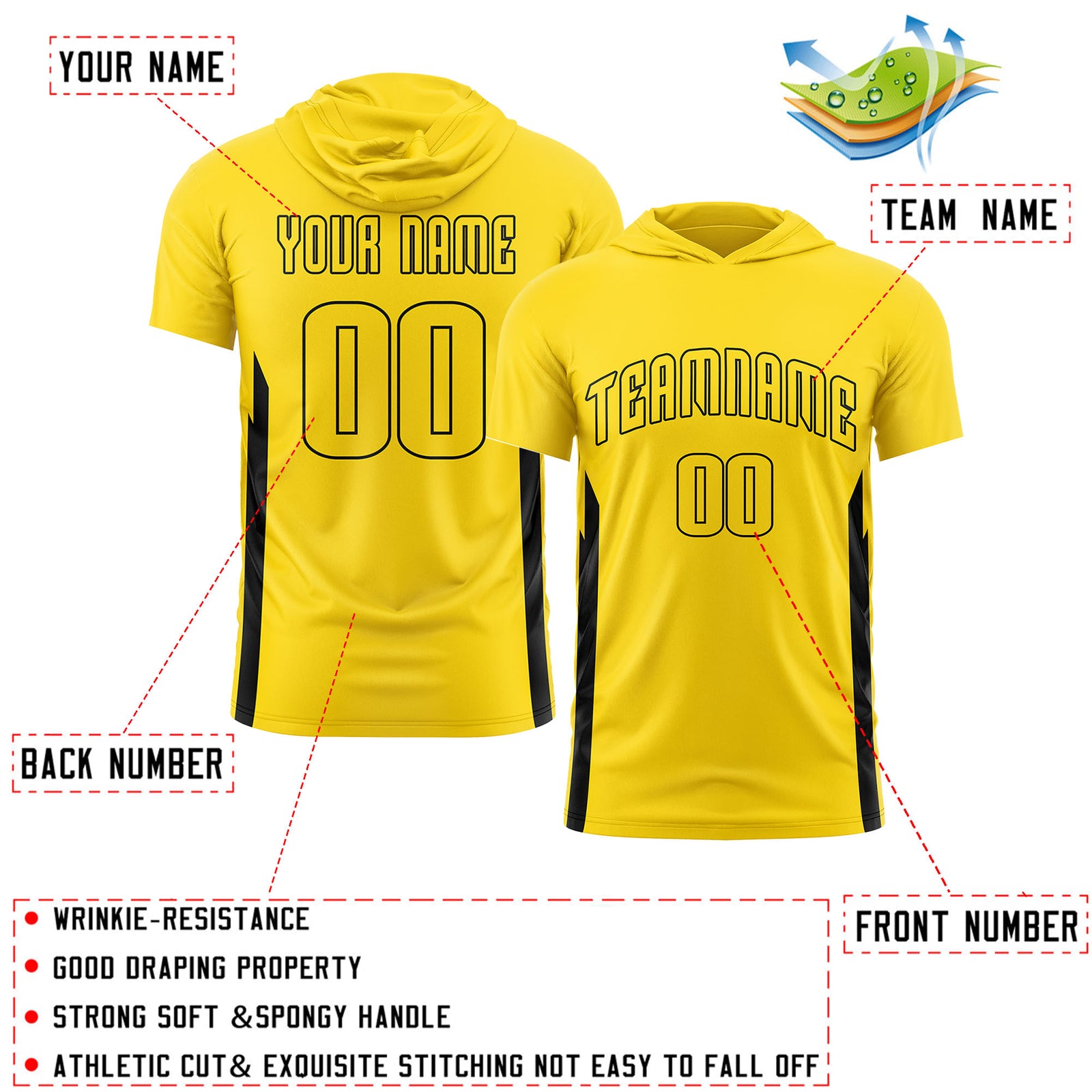 Custom Black Hoodie Short Sleeves Quick Dry Lightweight