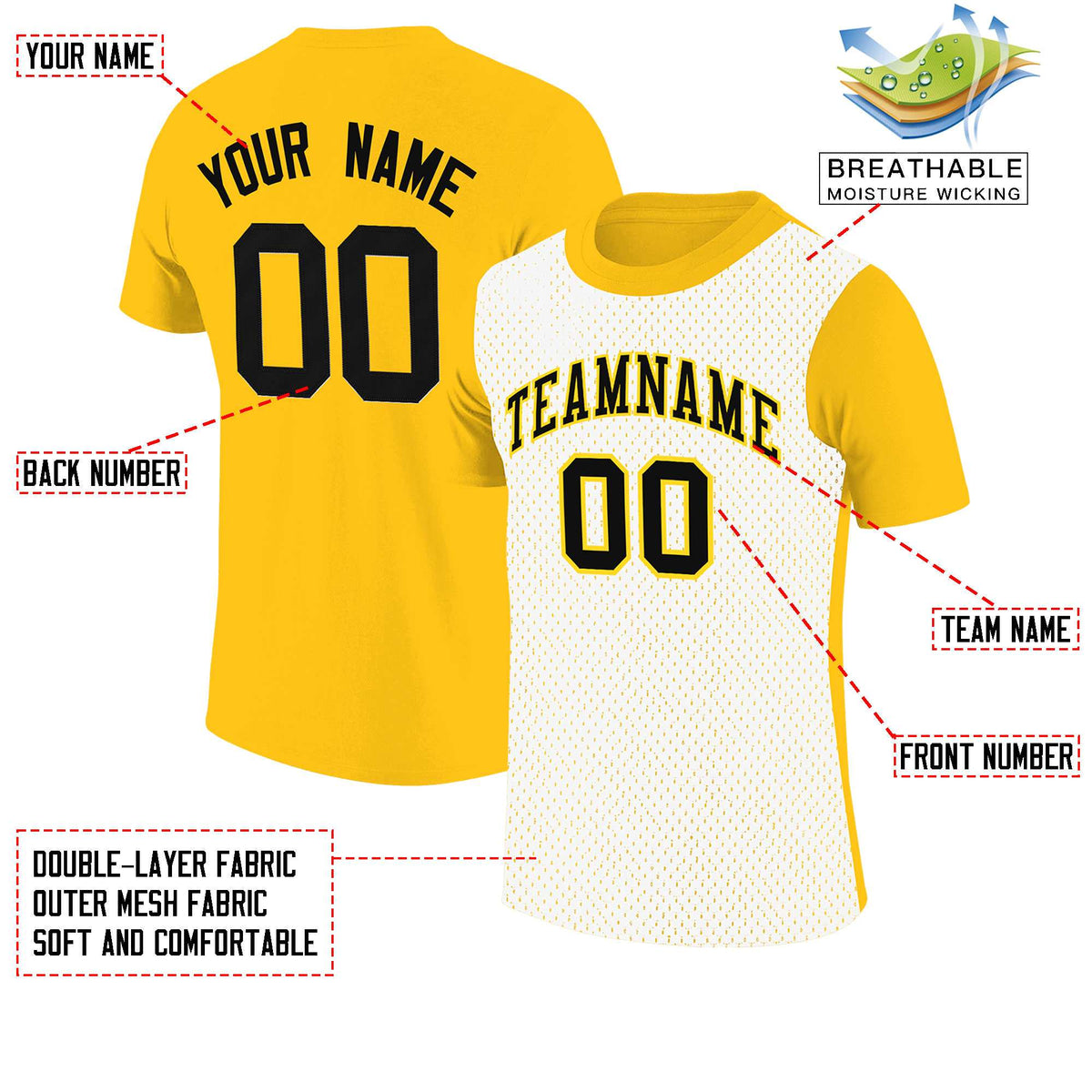 Custom Gold White Mesh Two Tone T-Shirt