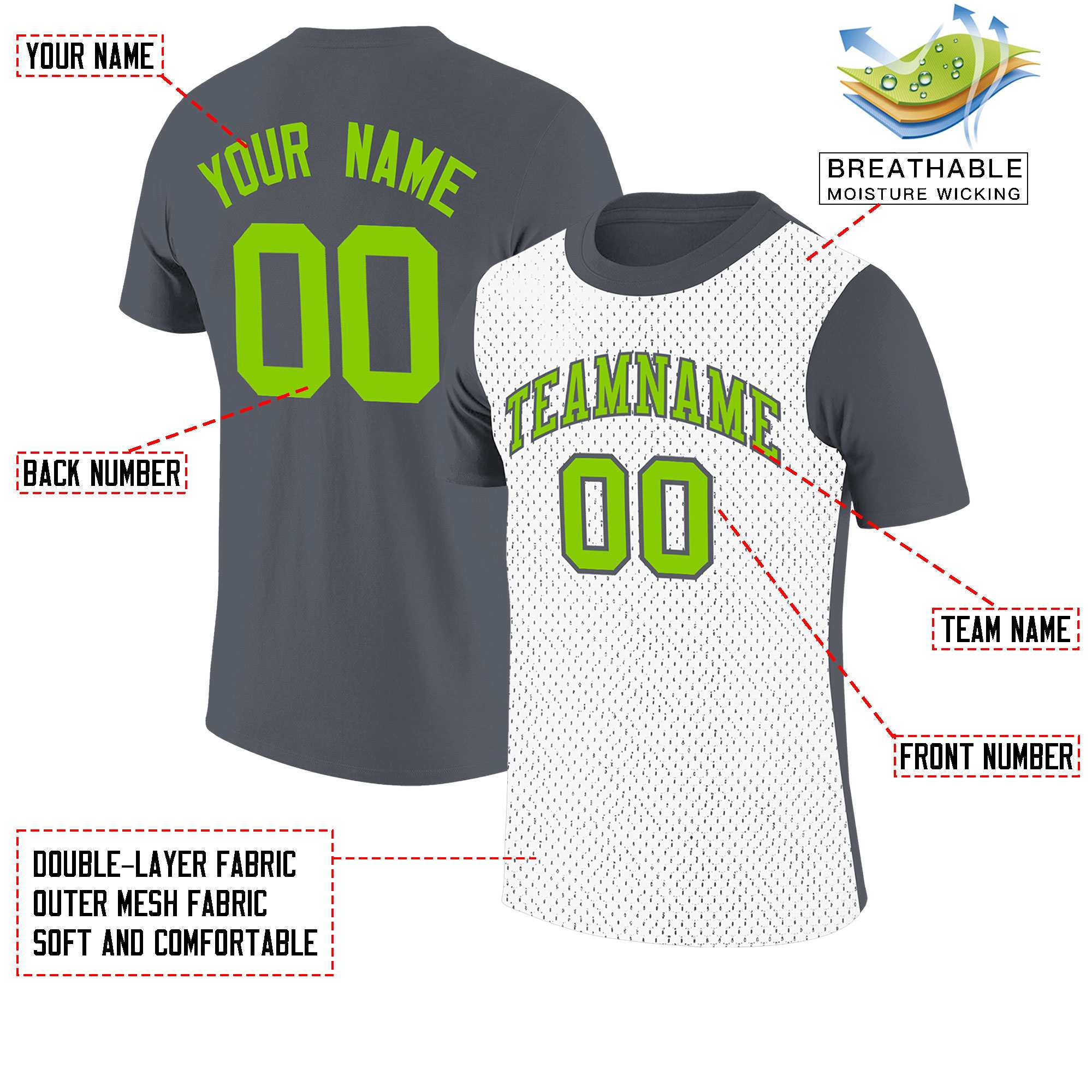 Custom Gray White Mesh Two Tone T-Shirt