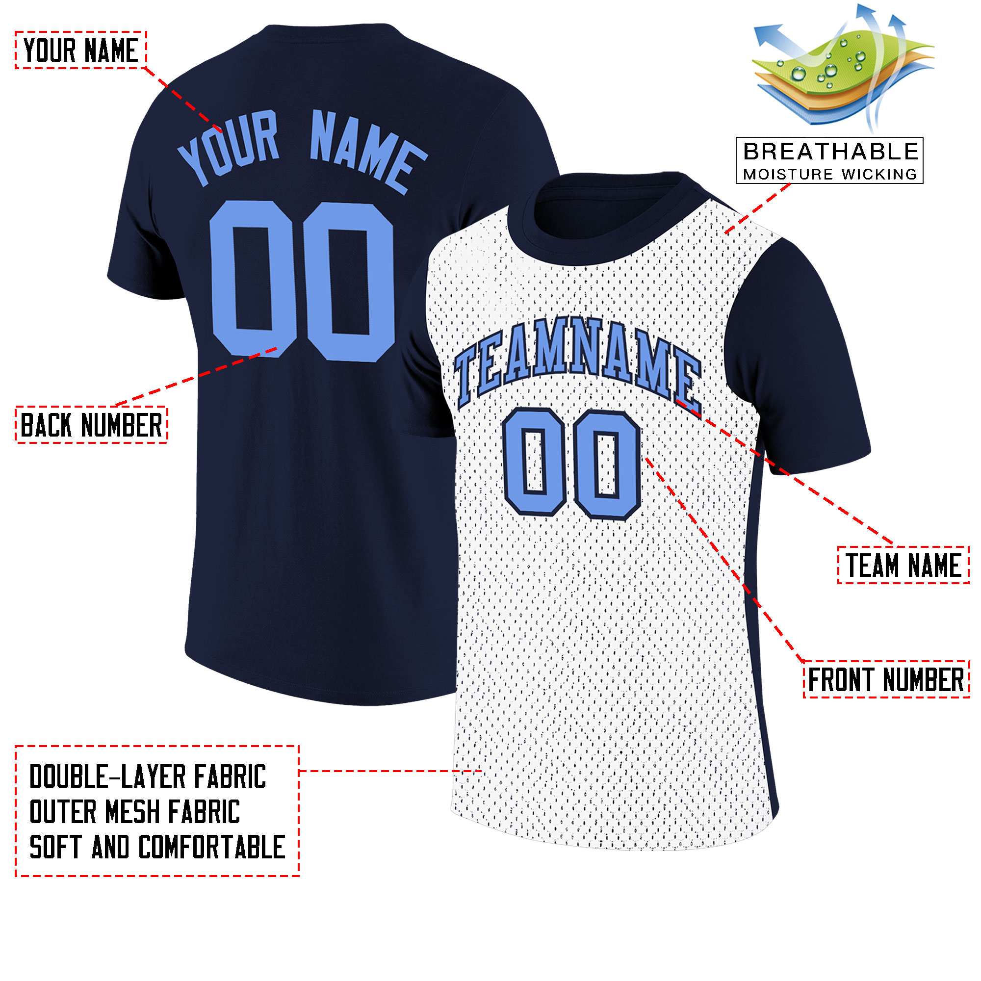 Custom Navy White Mesh Two Tone T-Shirt