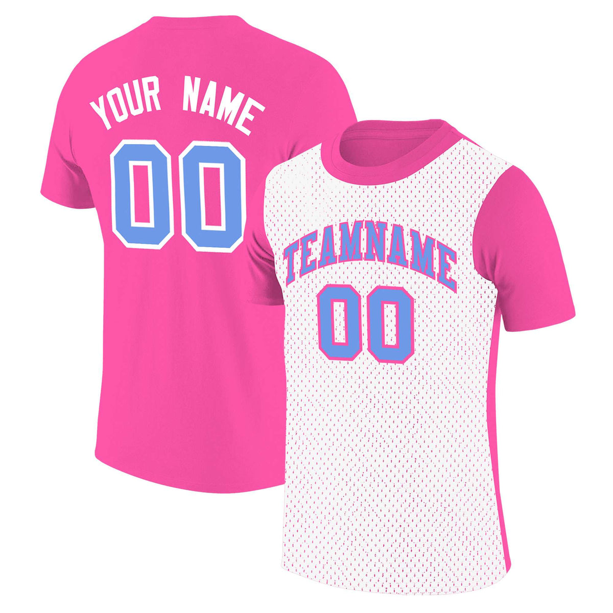 Custom Pink White Mesh Two Tone T-Shirt