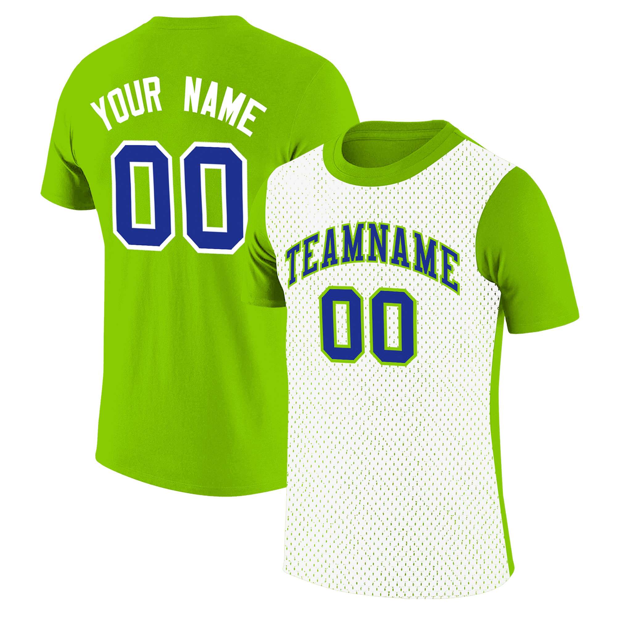 Custom Neon Green White Mesh Two Tone T-Shirt