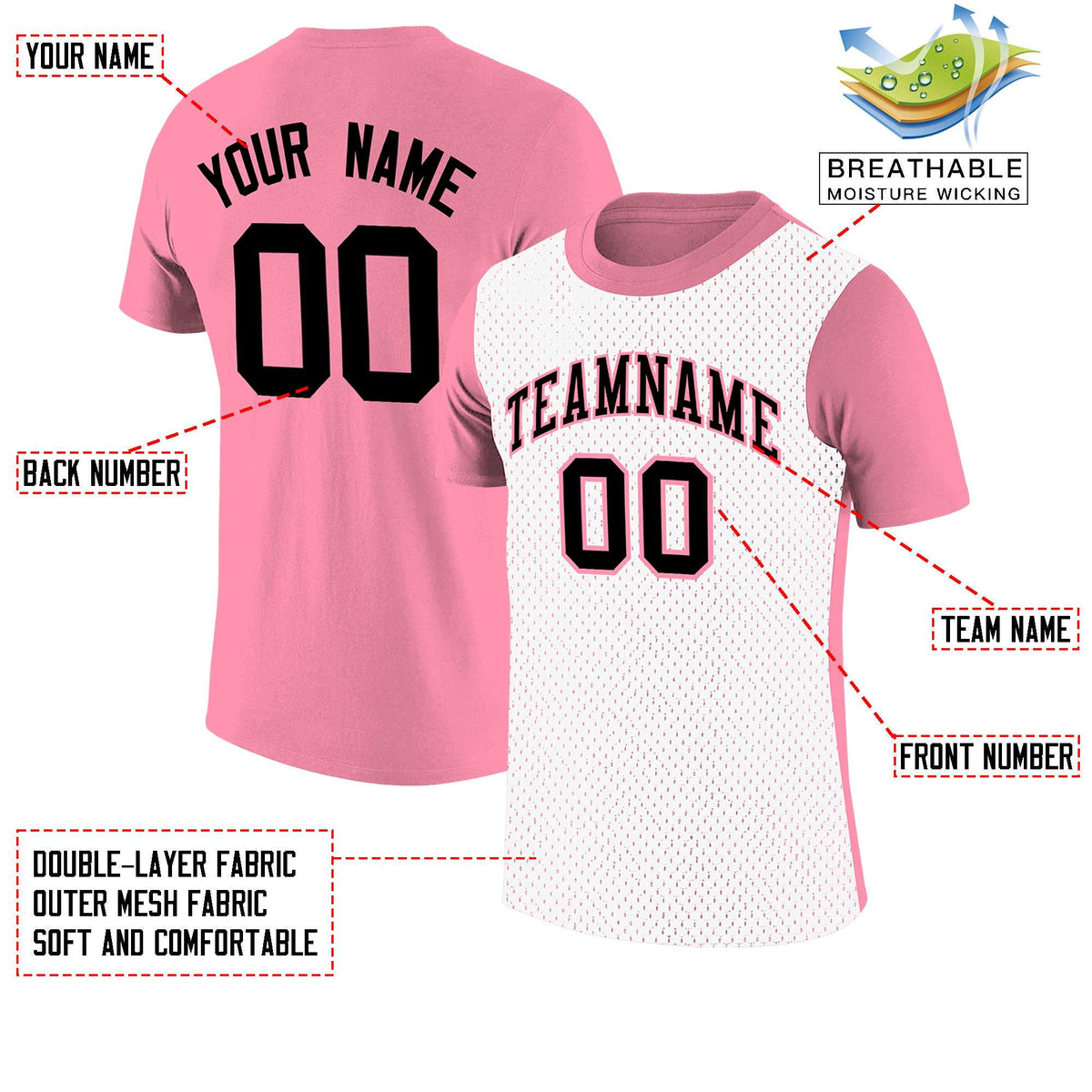 Custom Light Pink White Mesh Two Tone T-Shirt