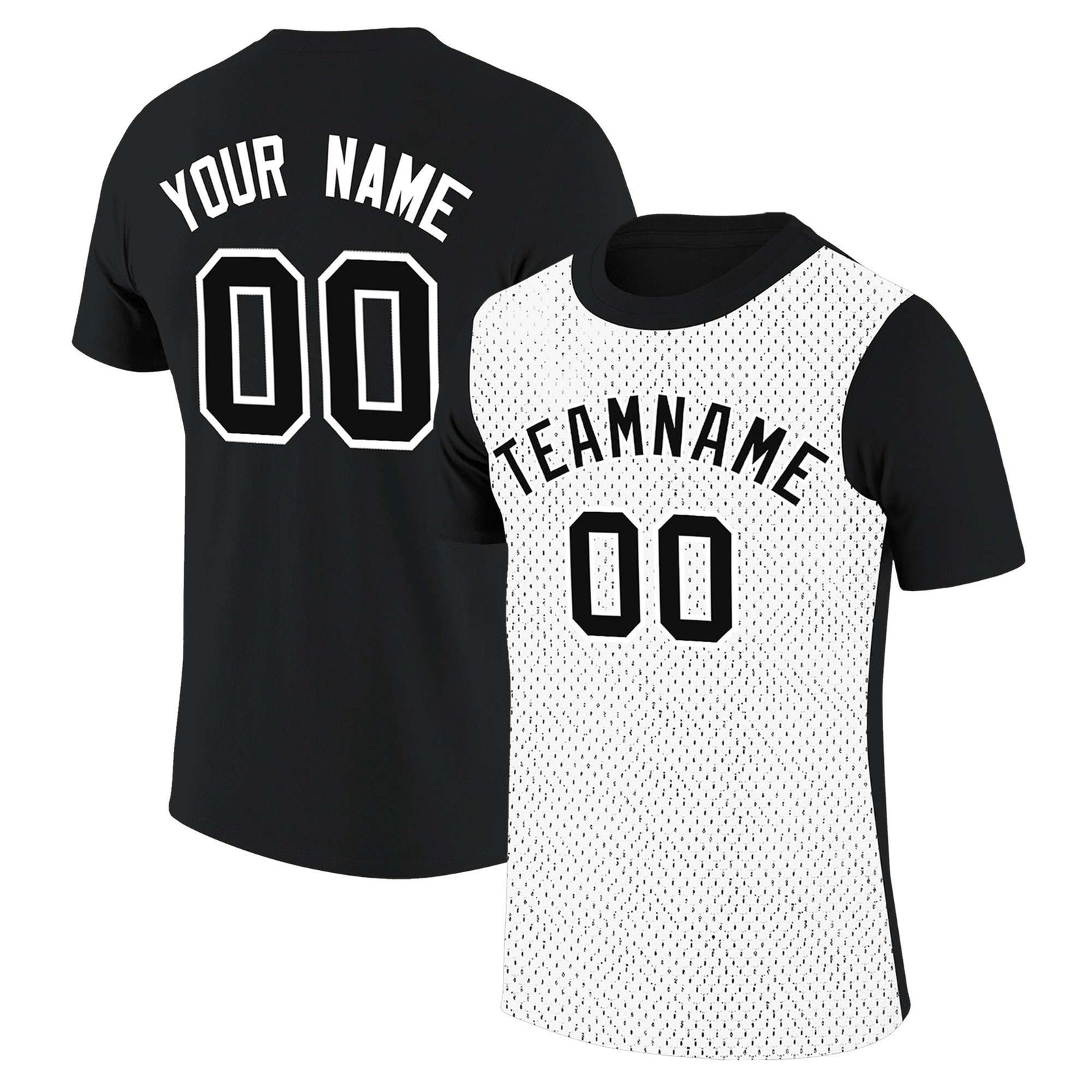 Custom Black White Mesh Two Tone T-Shirt