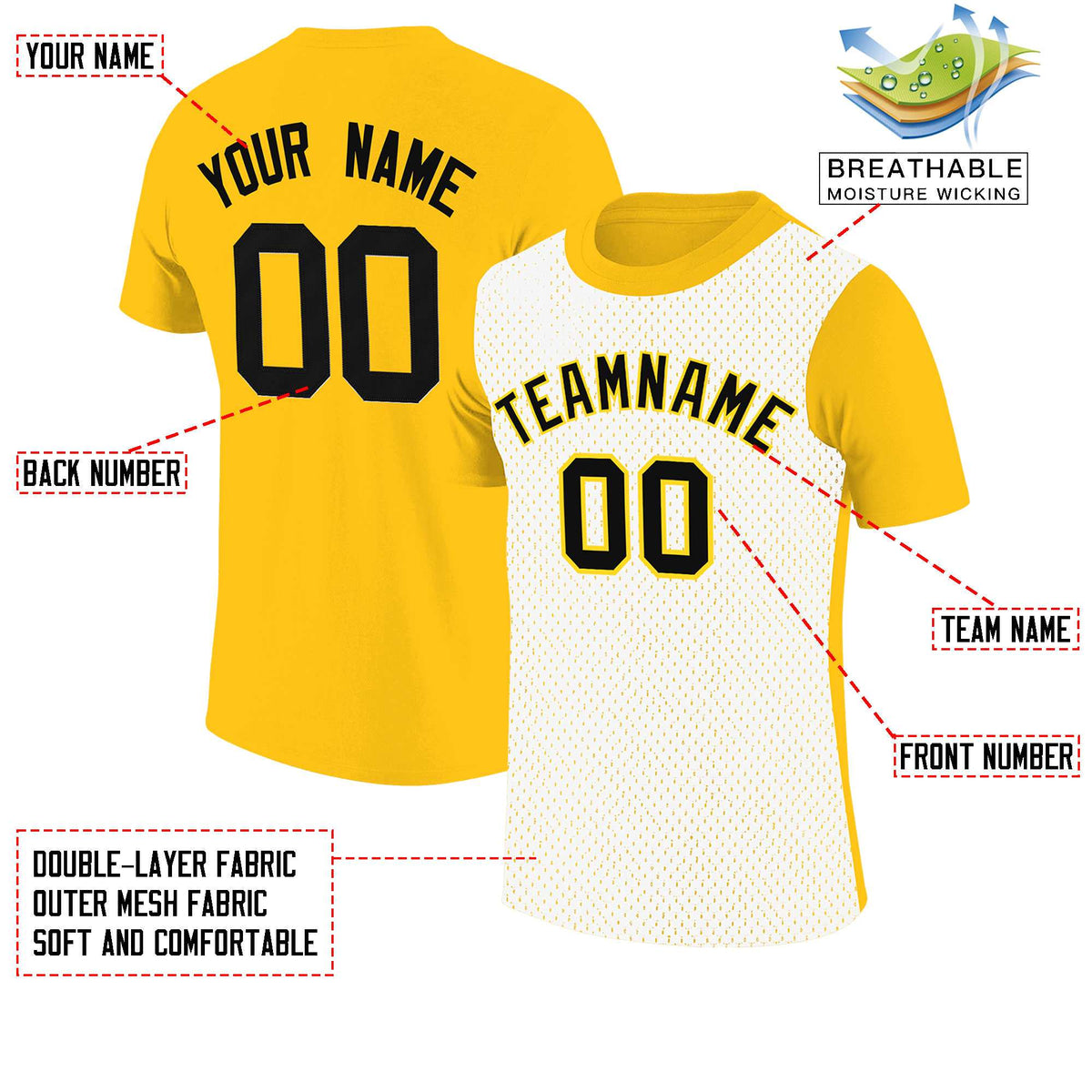 Custom Gold White Mesh Two Tone T-Shirt