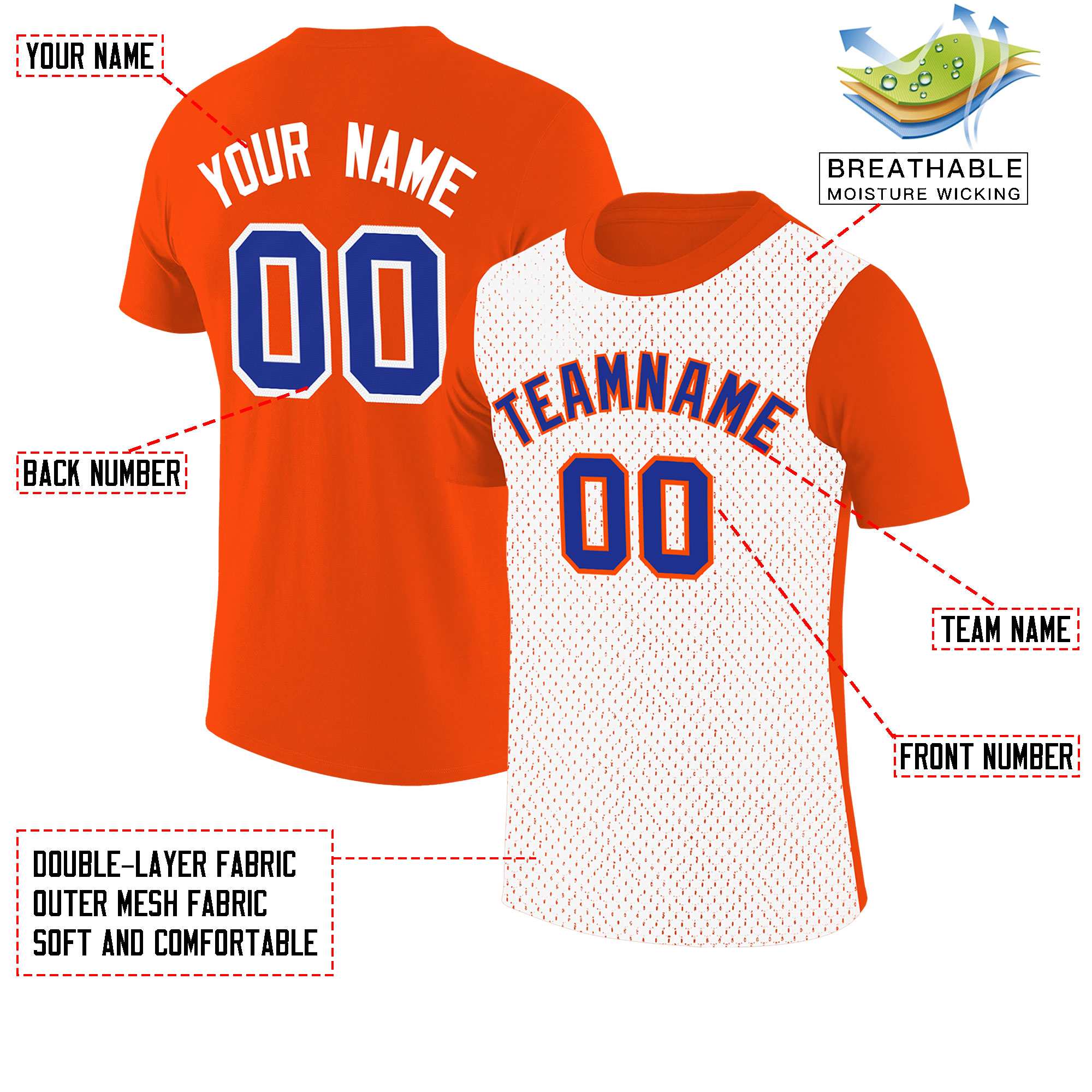 Custom Orange White Mesh Two Tone T-Shirt