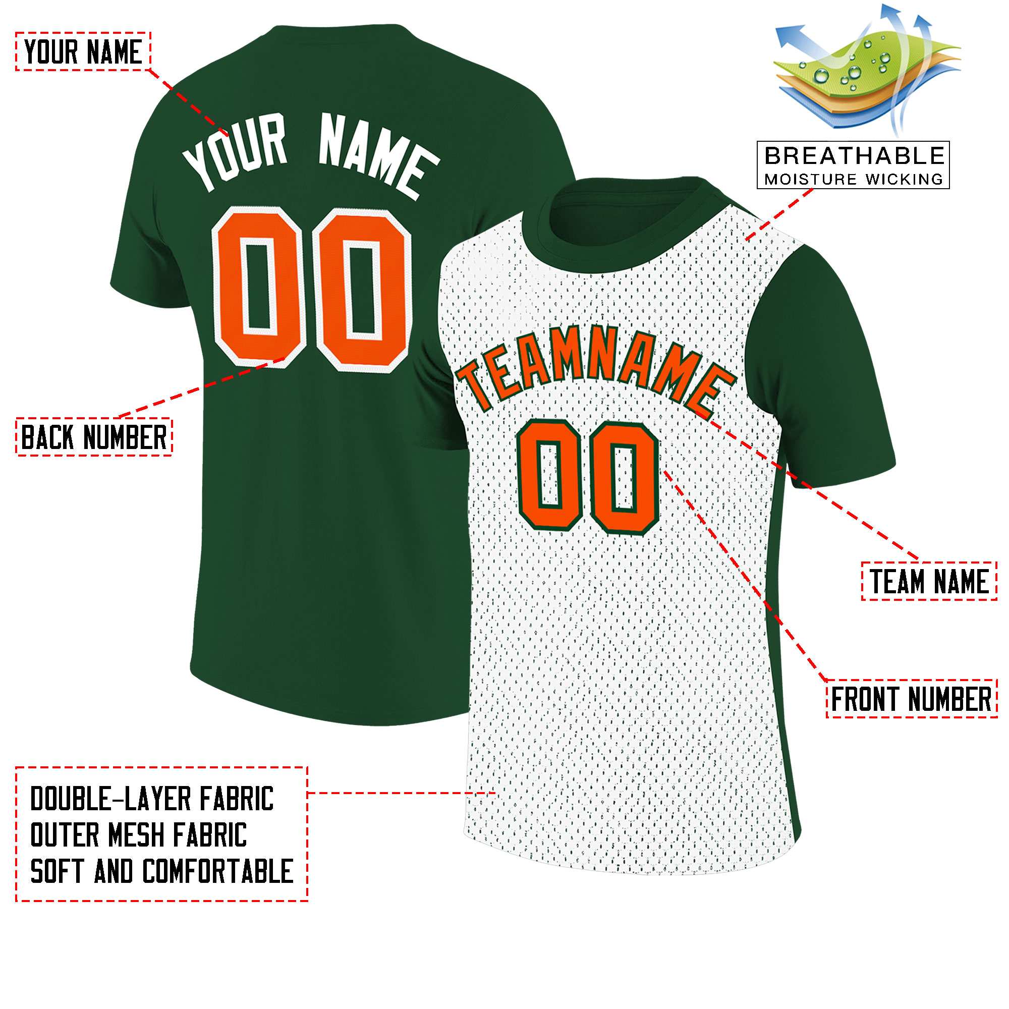 Custom Green White Mesh Two Tone T-Shirt