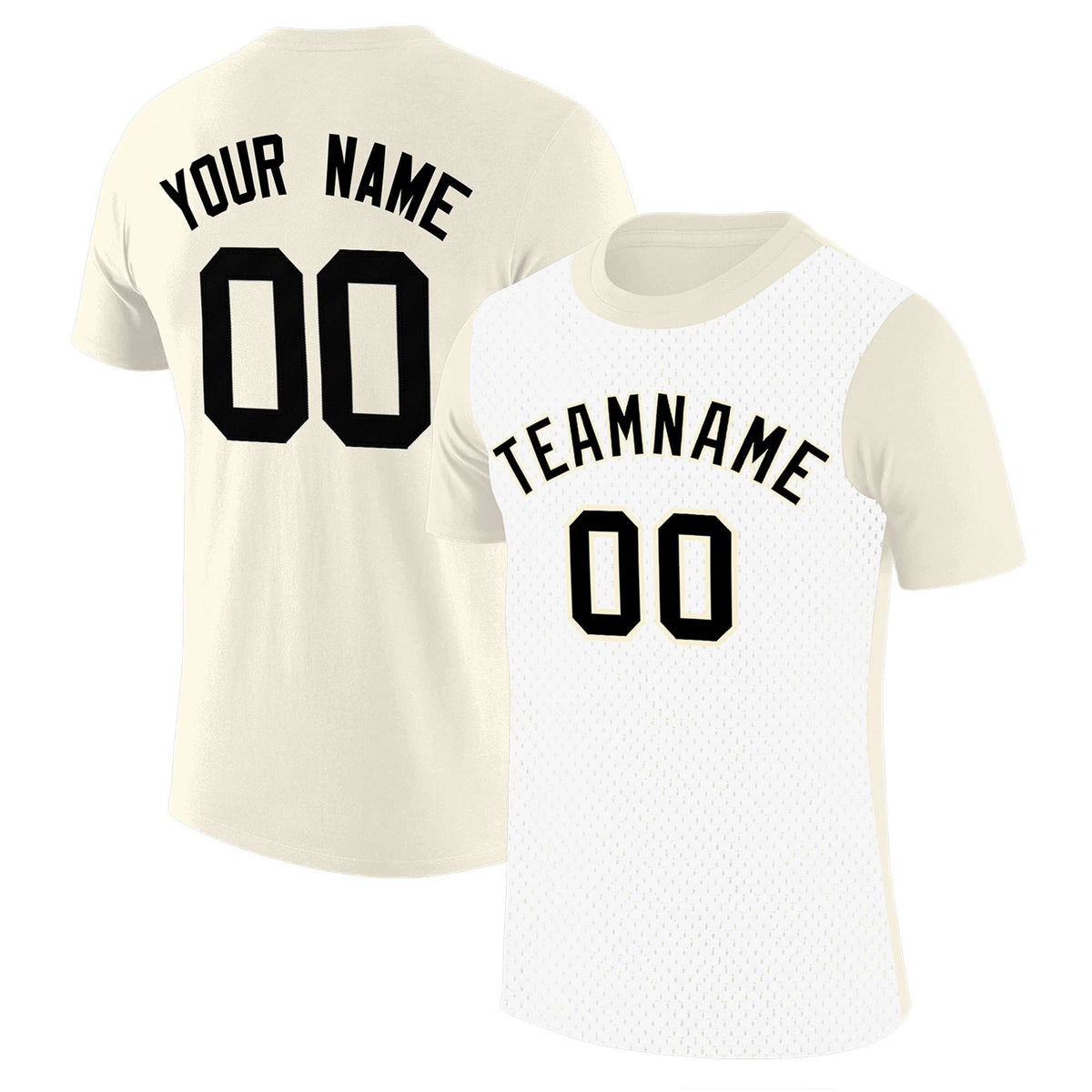 Custom Cream White Mesh Two Tone T-Shirt