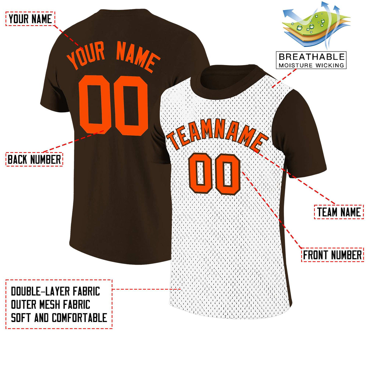 Custom Brown White Mesh Two Tone T-Shirt
