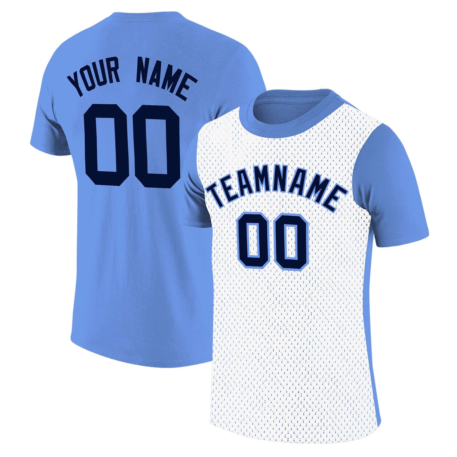 Custom Light Blue White Mesh Two Tone T-Shirt