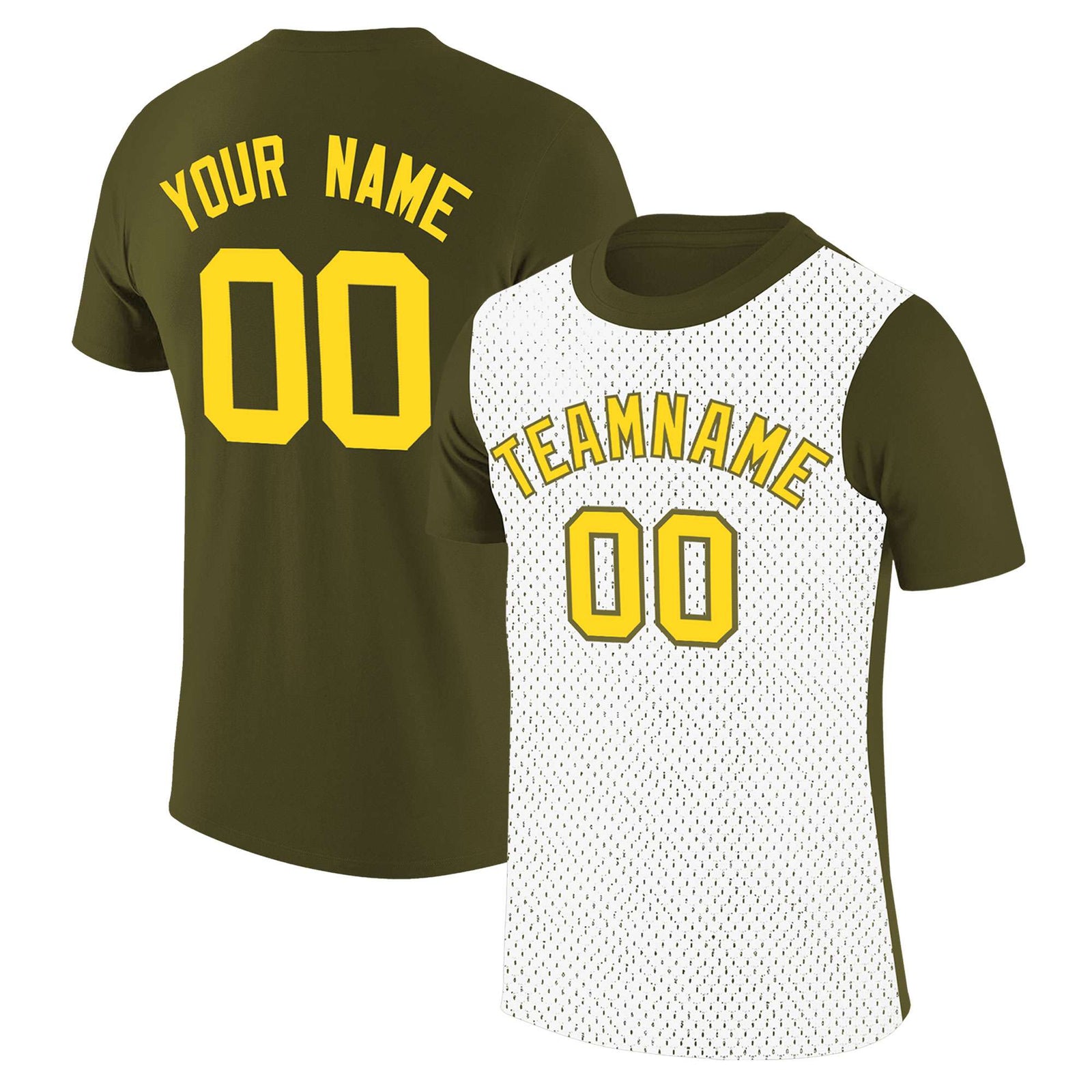Custom Olive White Mesh Two Tone T-Shirt