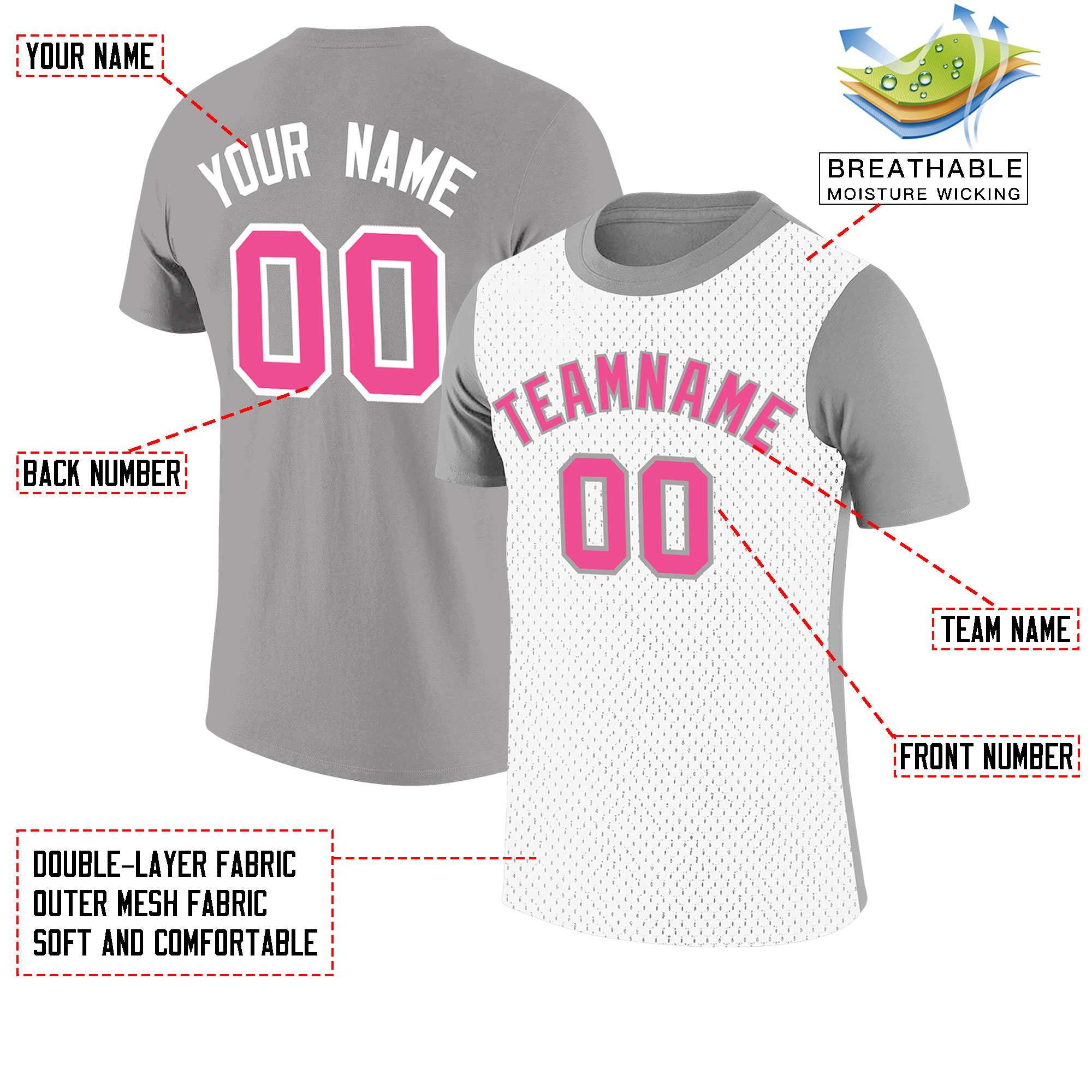 Custom Gray White Mesh Two Tone T-Shirt