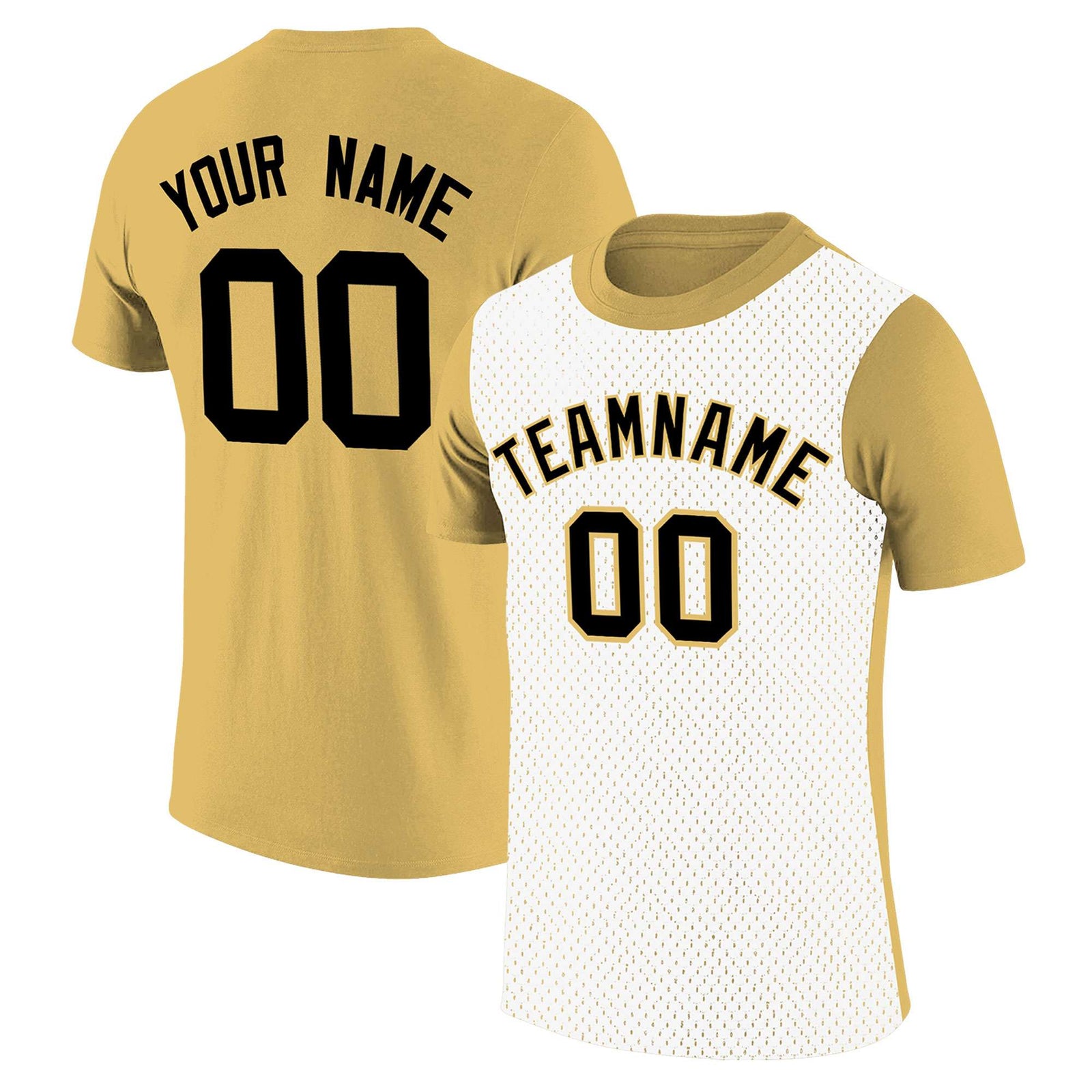 Custom Old Gold White Mesh Two Tone T-Shirt