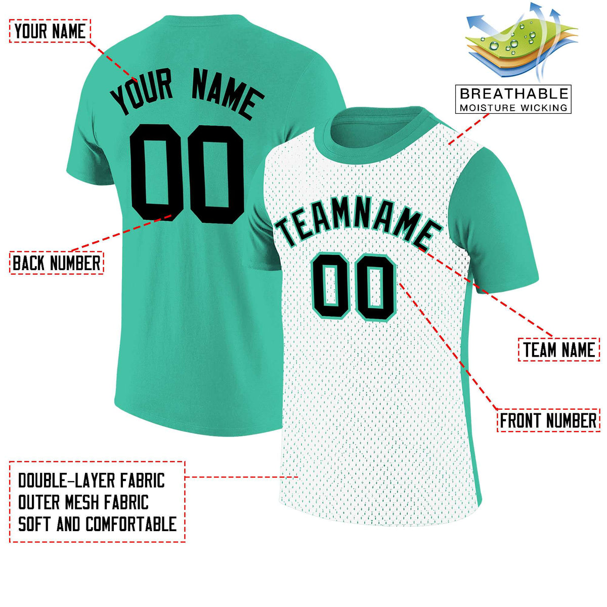 Custom Bright Green White Mesh Two Tone T-Shirt