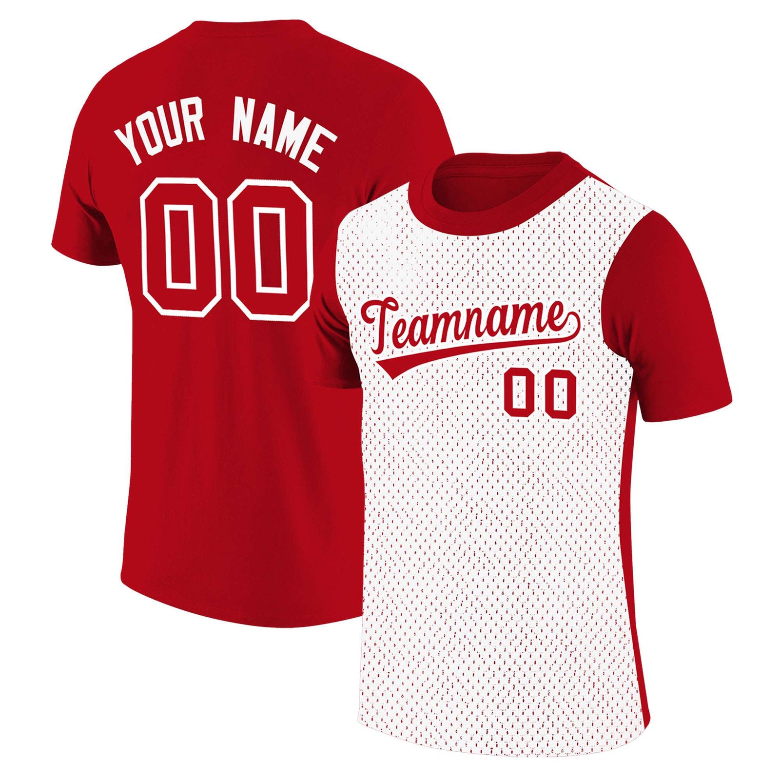 Custom Red White Mesh Two Tone T-Shirt