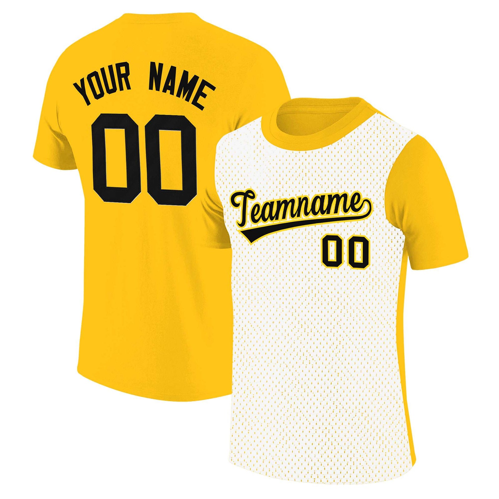 Custom Gold White Mesh Two Tone T-Shirt