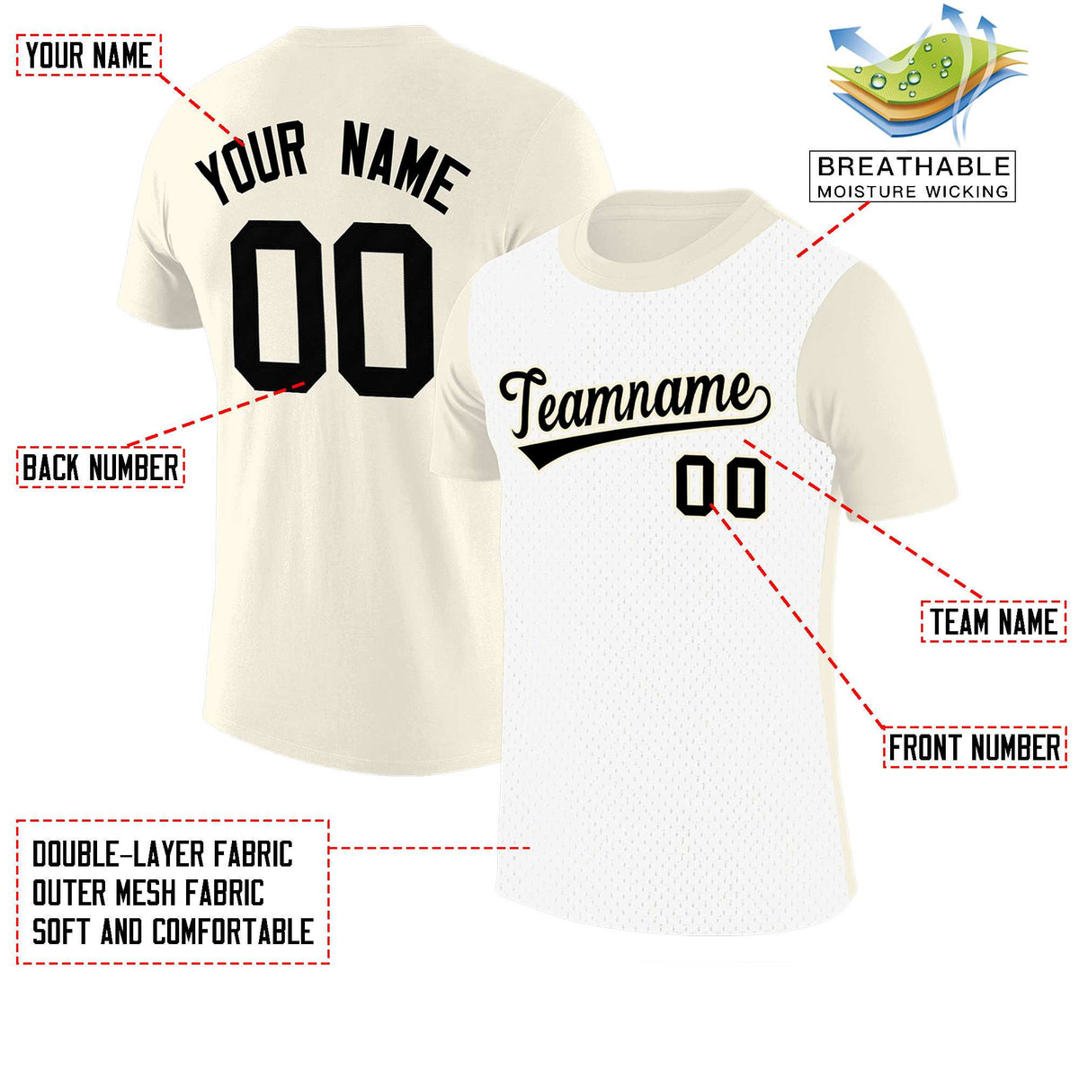 Custom Cream White Mesh Two Tone T-Shirt