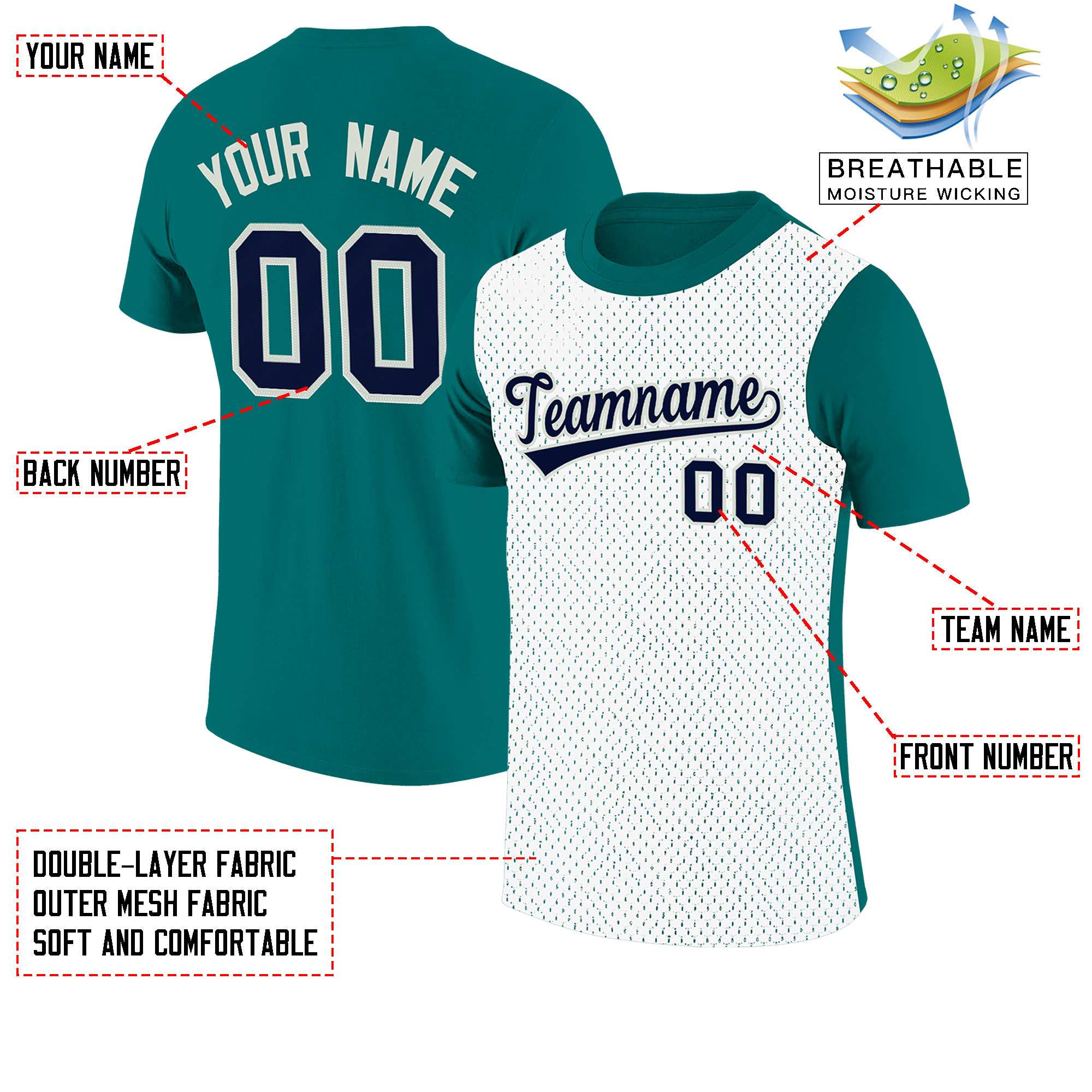 Custom Teal White Mesh Two Tone T-Shirt
