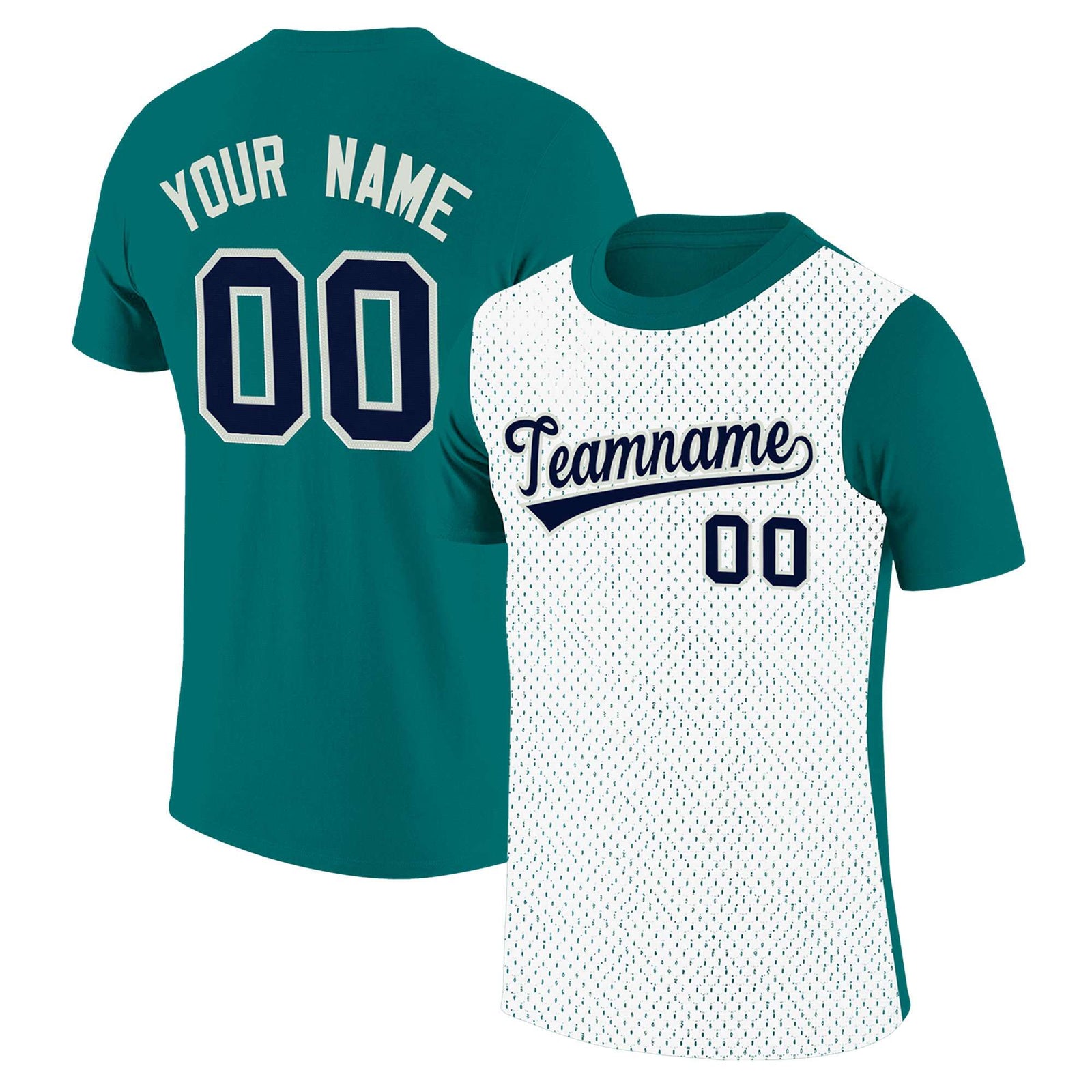 Custom Teal White Mesh Two Tone T-Shirt