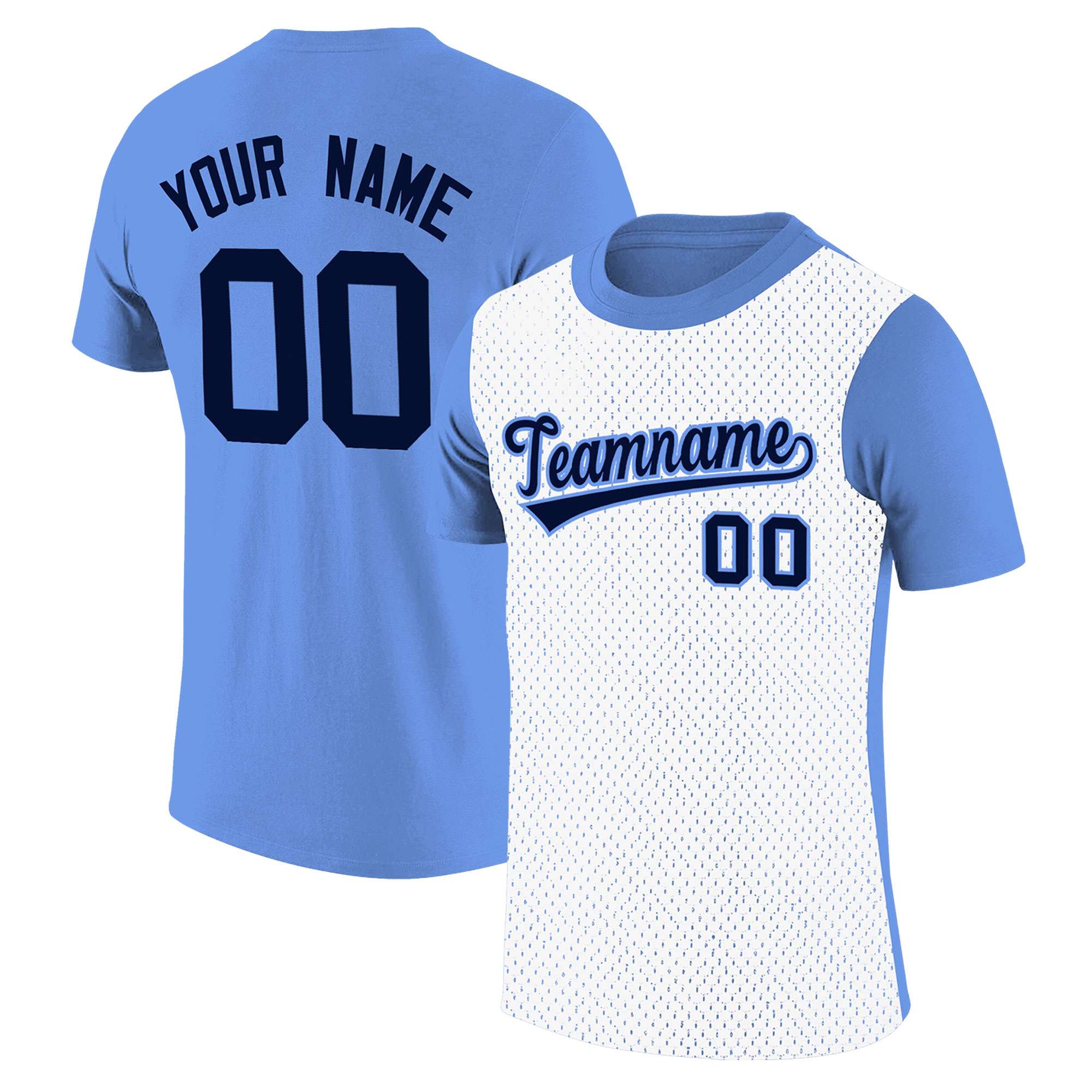 Custom Light Blue White Mesh Two Tone T-Shirt