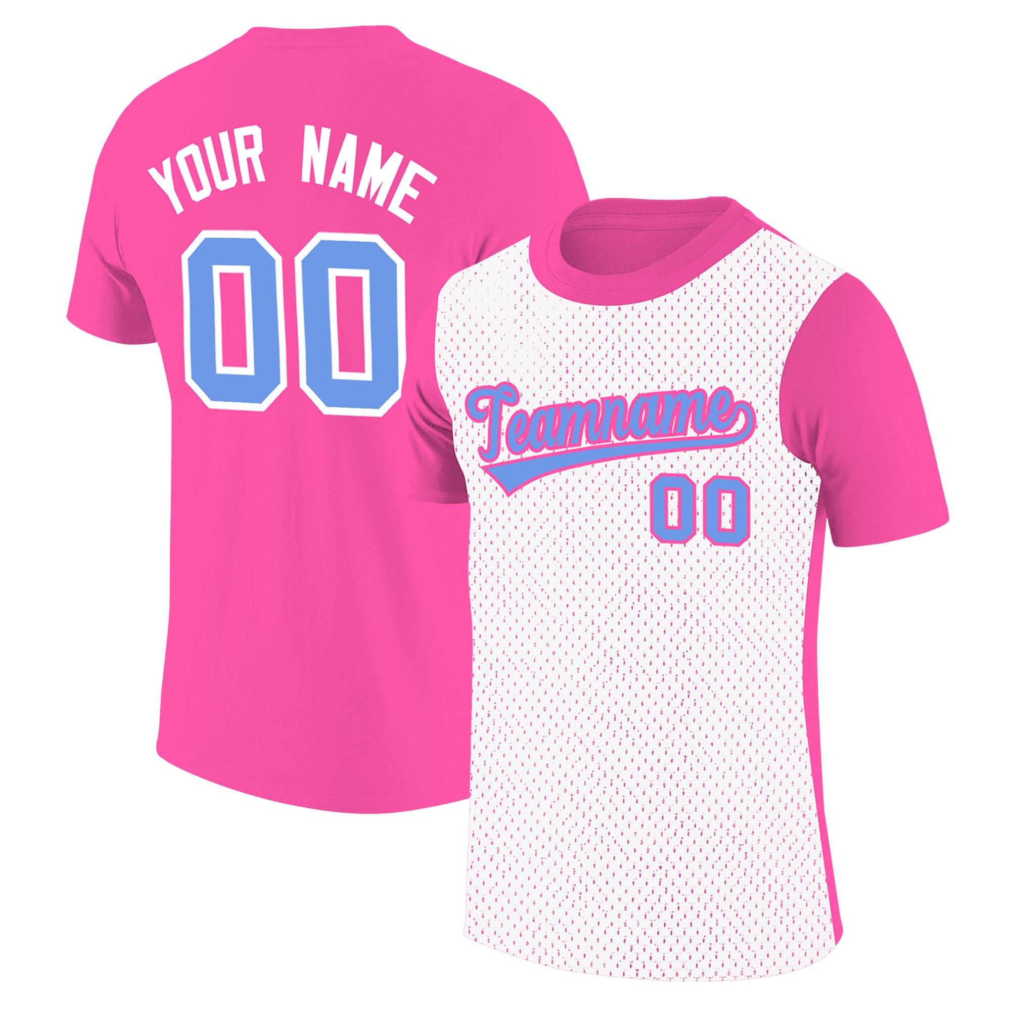 Custom Pink White Mesh Two Tone T-Shirt