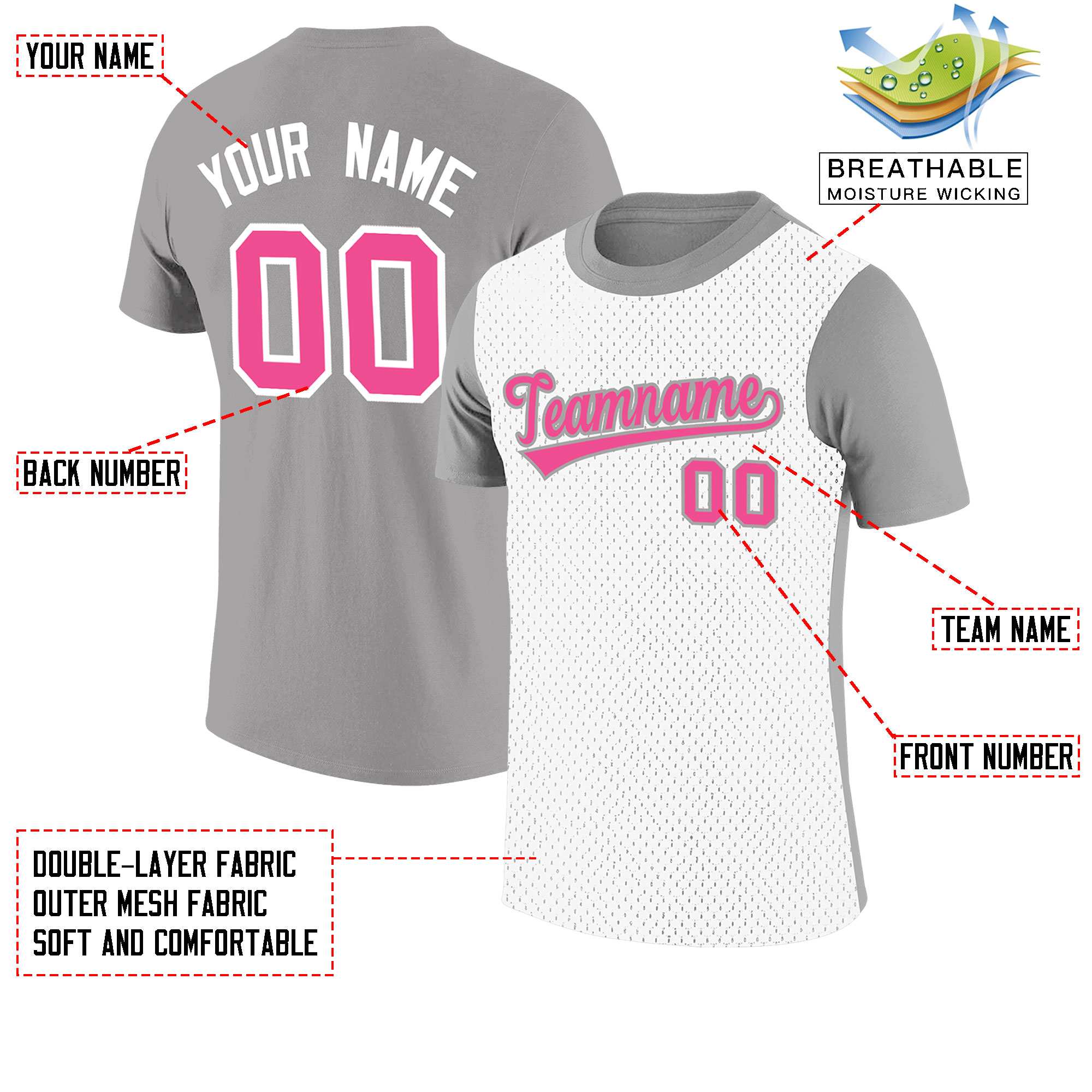 Custom Gray White Mesh Two Tone T-Shirt