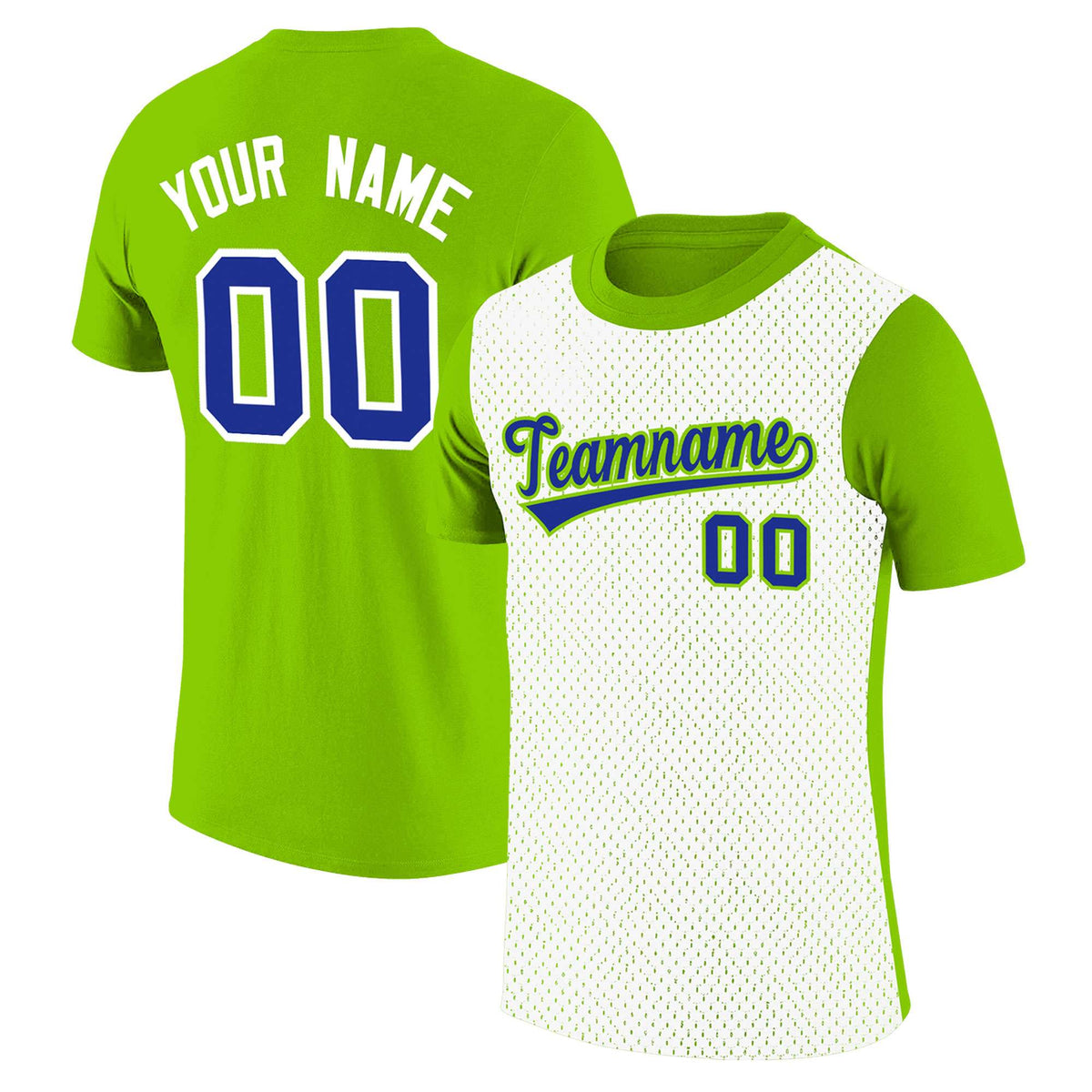 Custom Neon Green White Mesh Two Tone T-Shirt