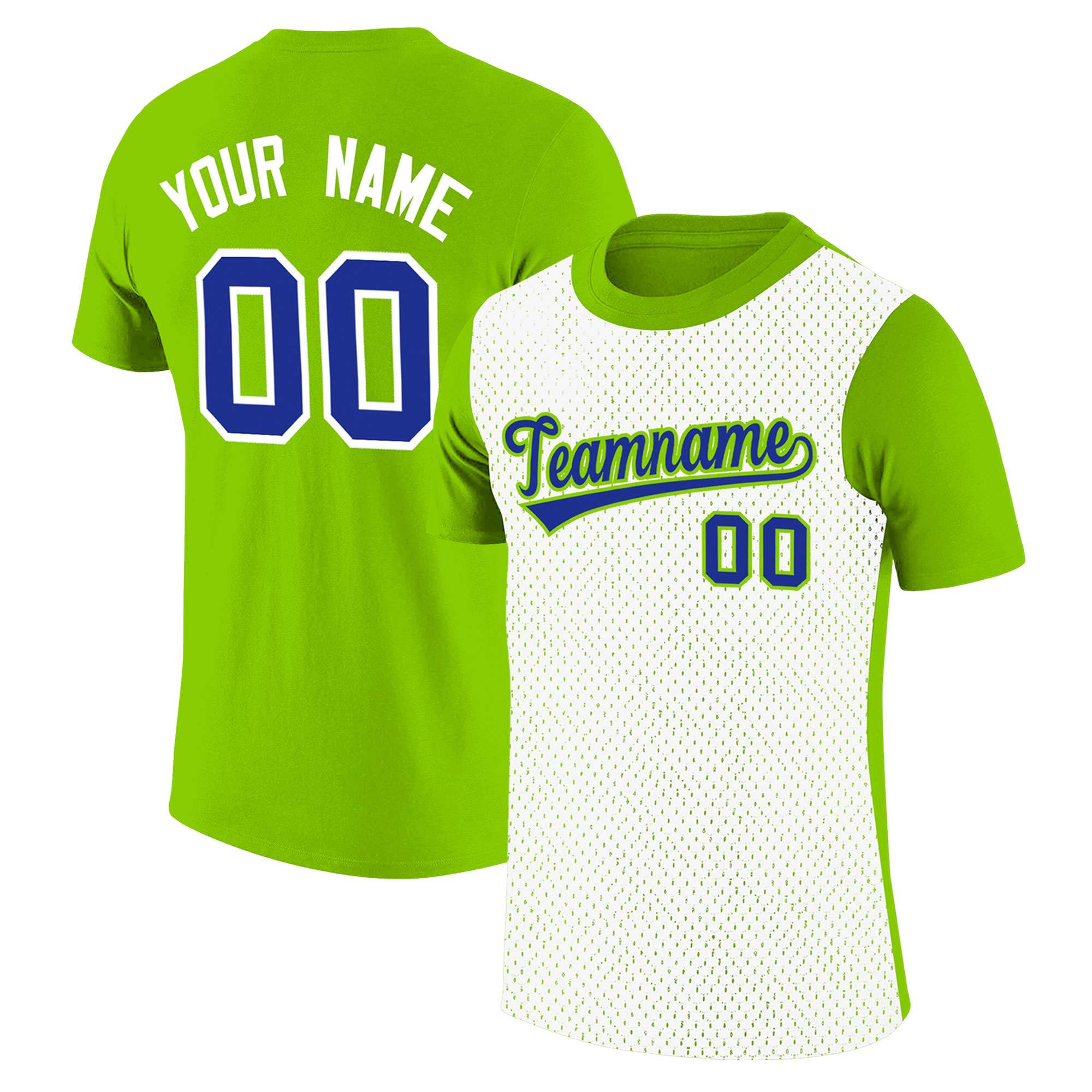 Custom Neon Green White Mesh Two Tone T-Shirt