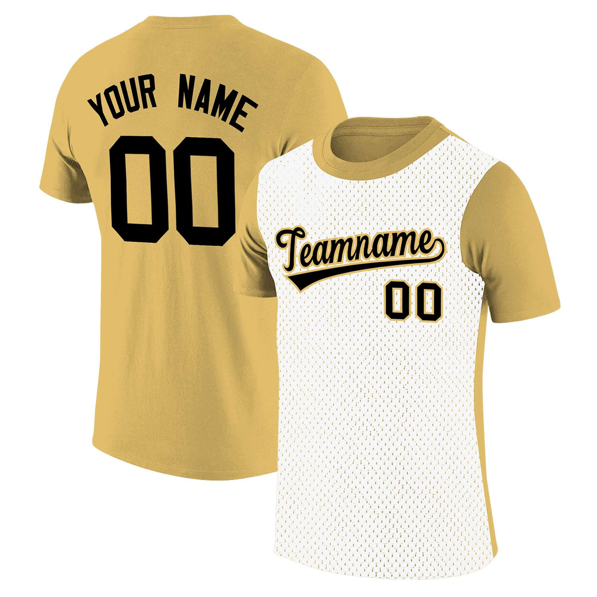 Custom Old Gold White Mesh Two Tone T-Shirt