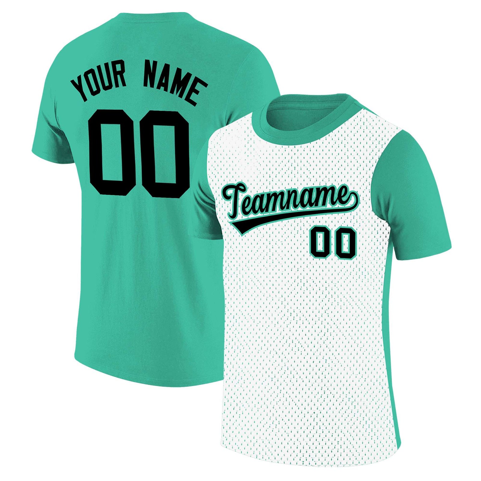Custom Bright Green White Mesh Two Tone T-Shirt