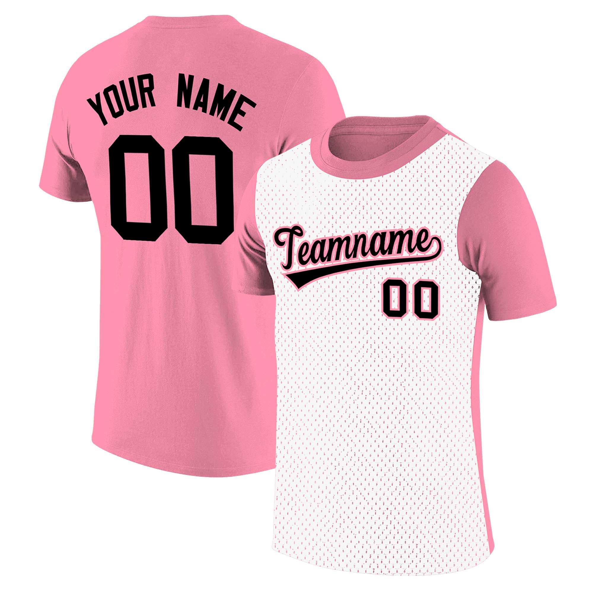 Custom Light Pink White Mesh Two Tone T-Shirt