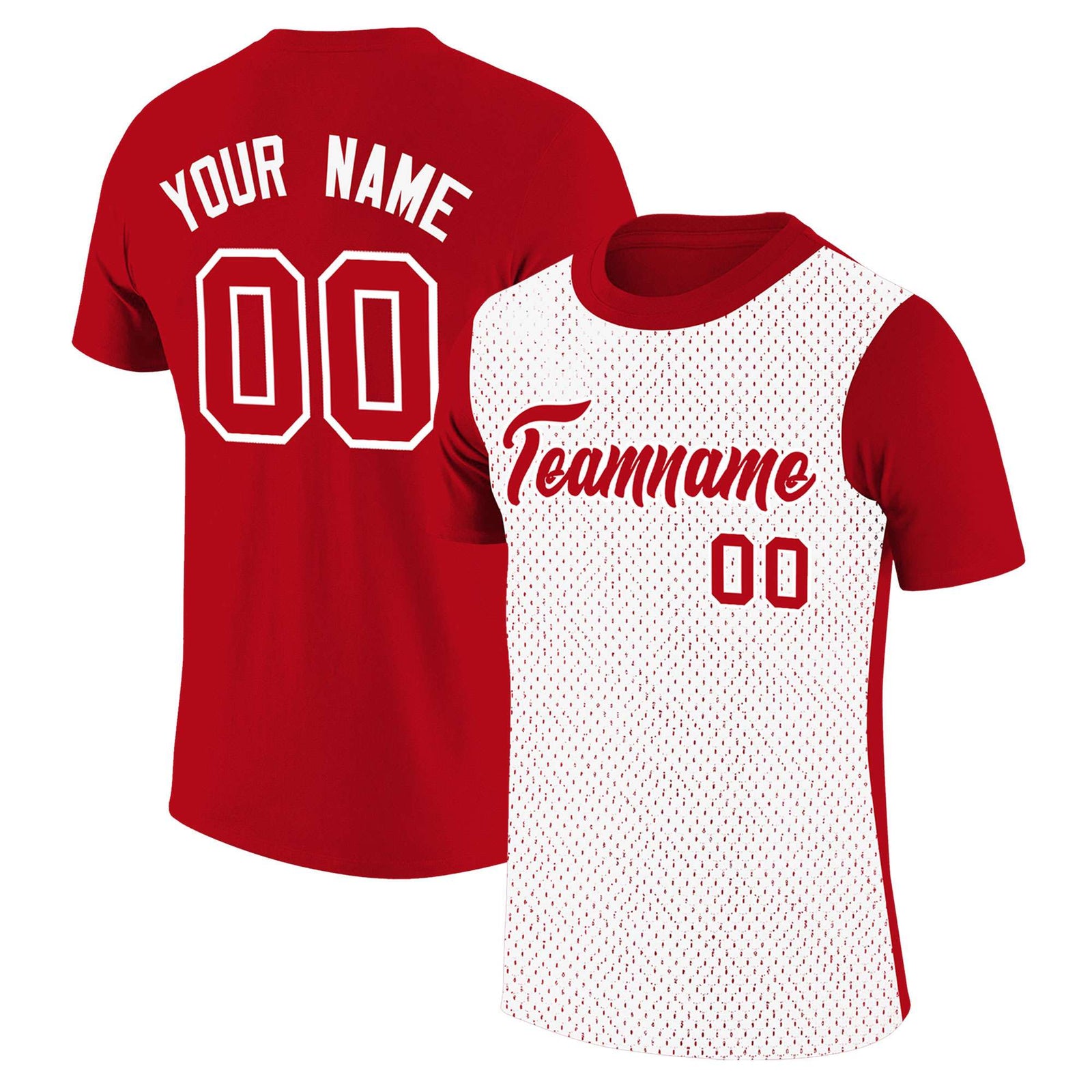 Custom Red White Mesh Two Tone T-Shirt