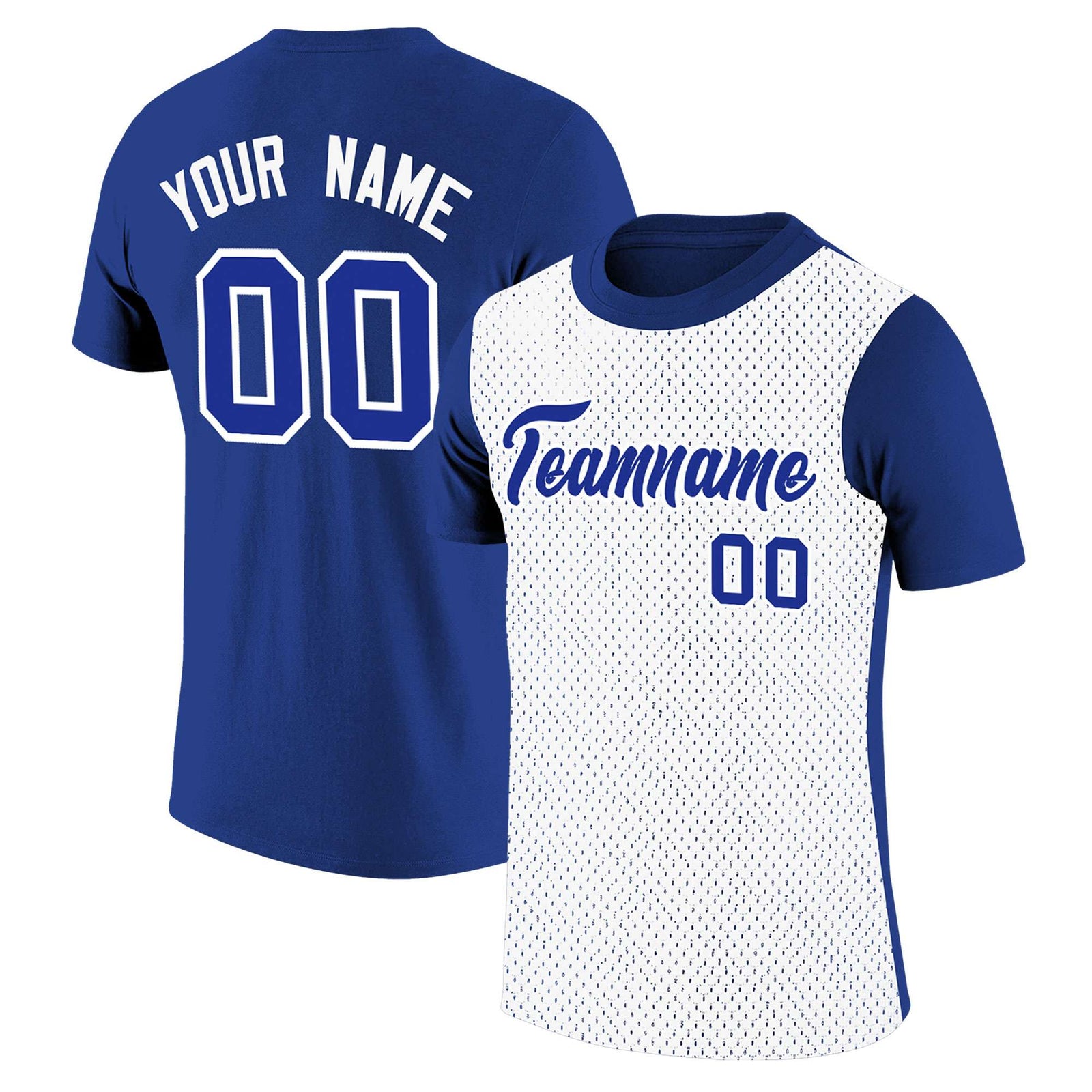 Custom Royal Blue White Mesh Two Tone T-Shirt