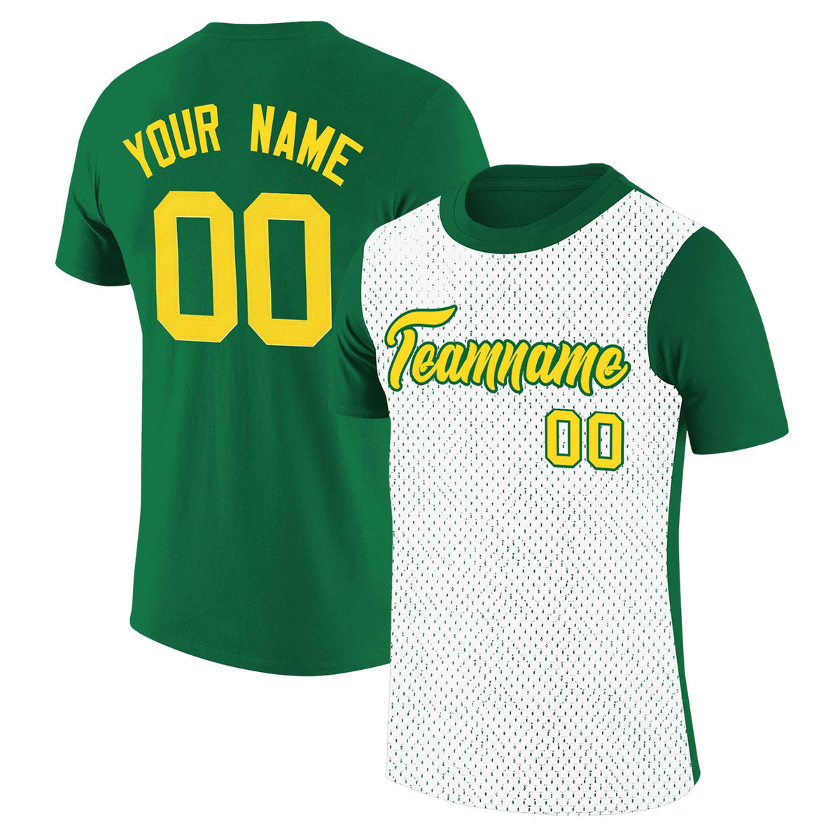 Custom Kelly Green White Mesh Two Tone T-Shirt
