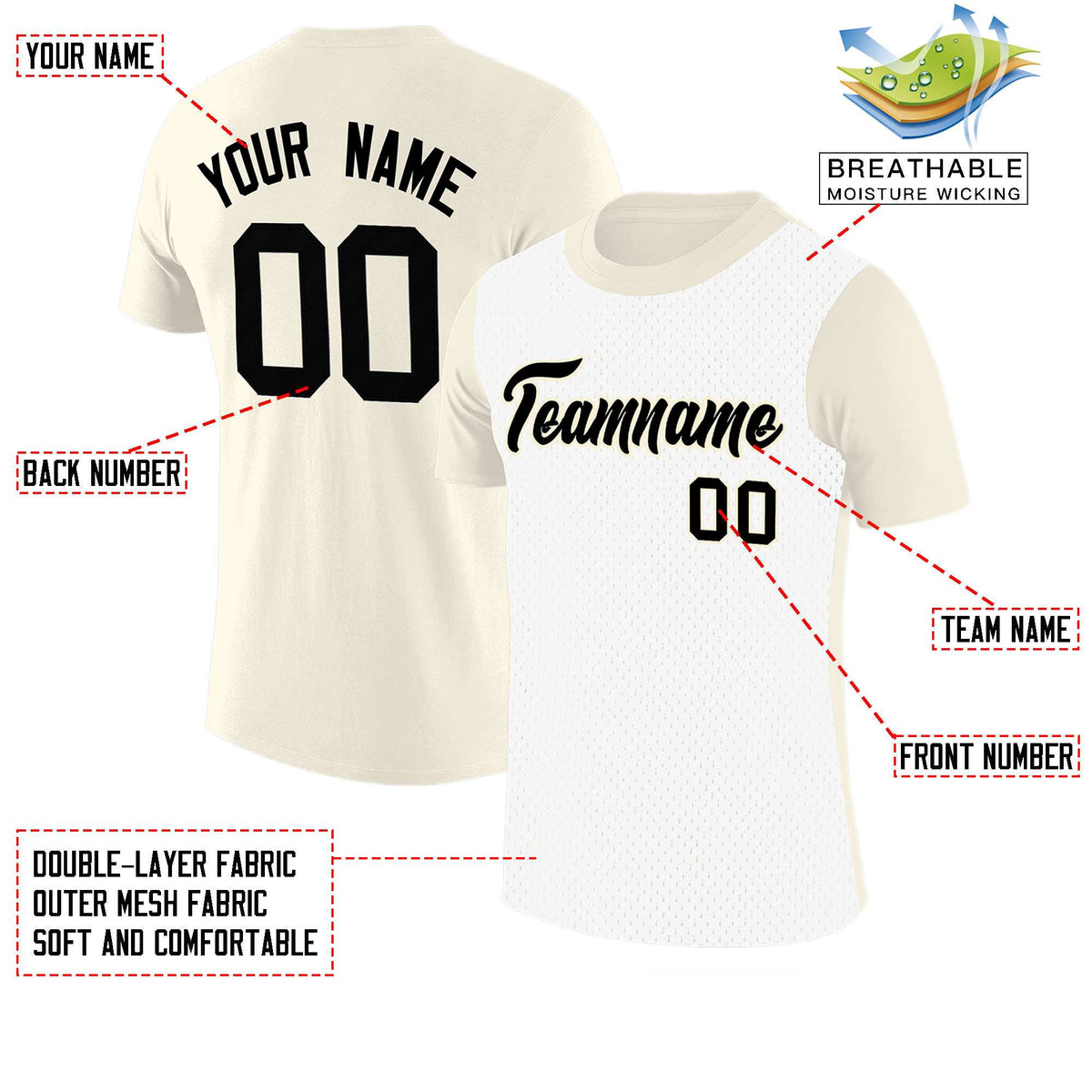 Custom Cream White Mesh Two Tone T-Shirt