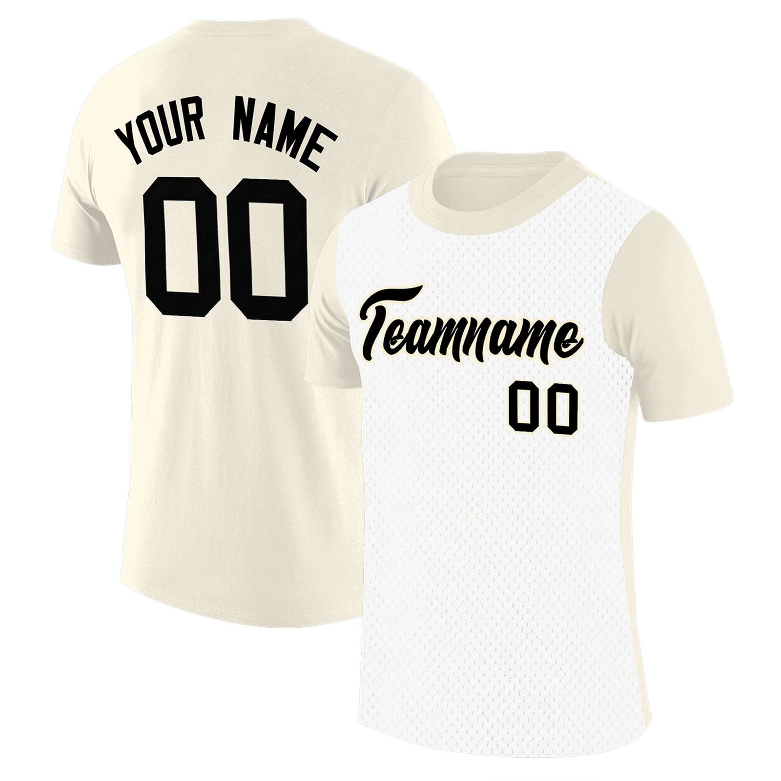 Custom Cream White Mesh Two Tone T-Shirt