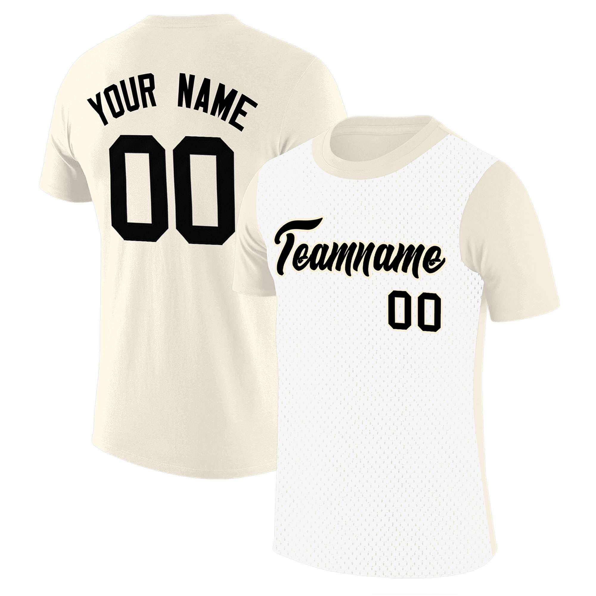 Custom Cream White Mesh Two Tone T-Shirt