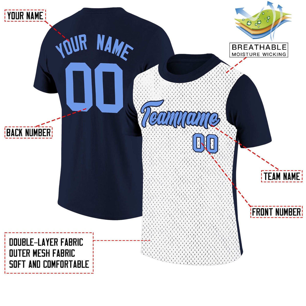 Custom Navy White Mesh Two Tone T-Shirt