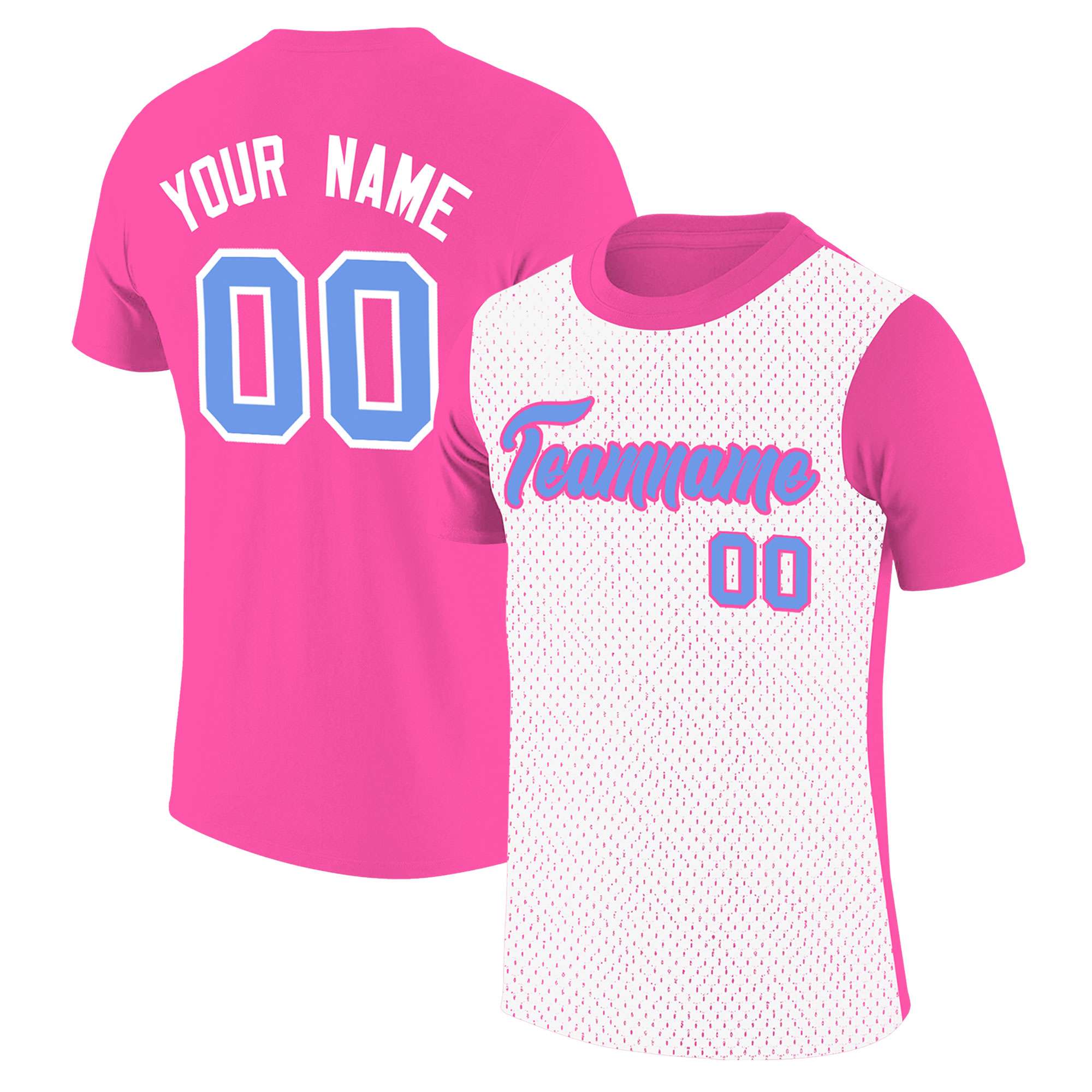Custom Pink White Mesh Two Tone T-Shirt