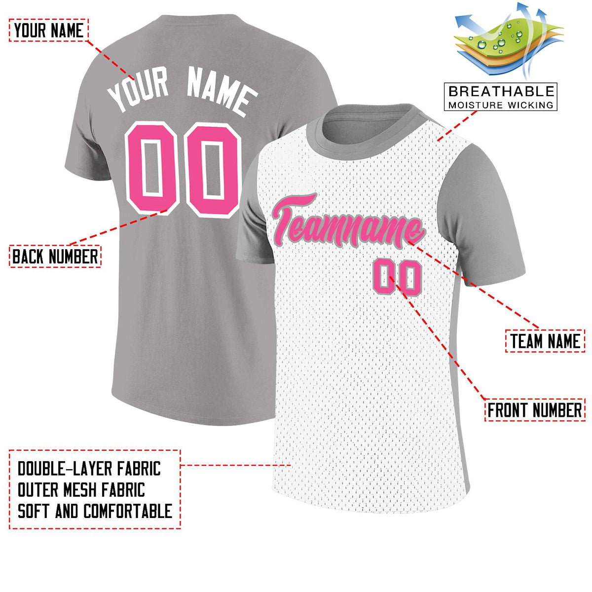 Custom Gray White Mesh Two Tone T-Shirt