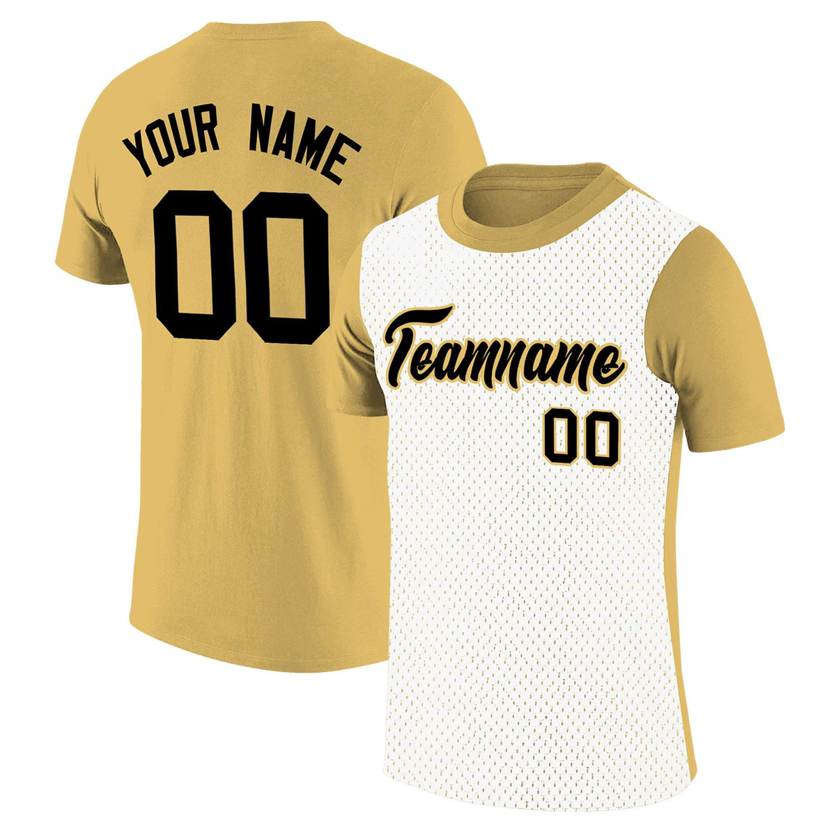 Custom Old Gold White Mesh Two Tone T-Shirt