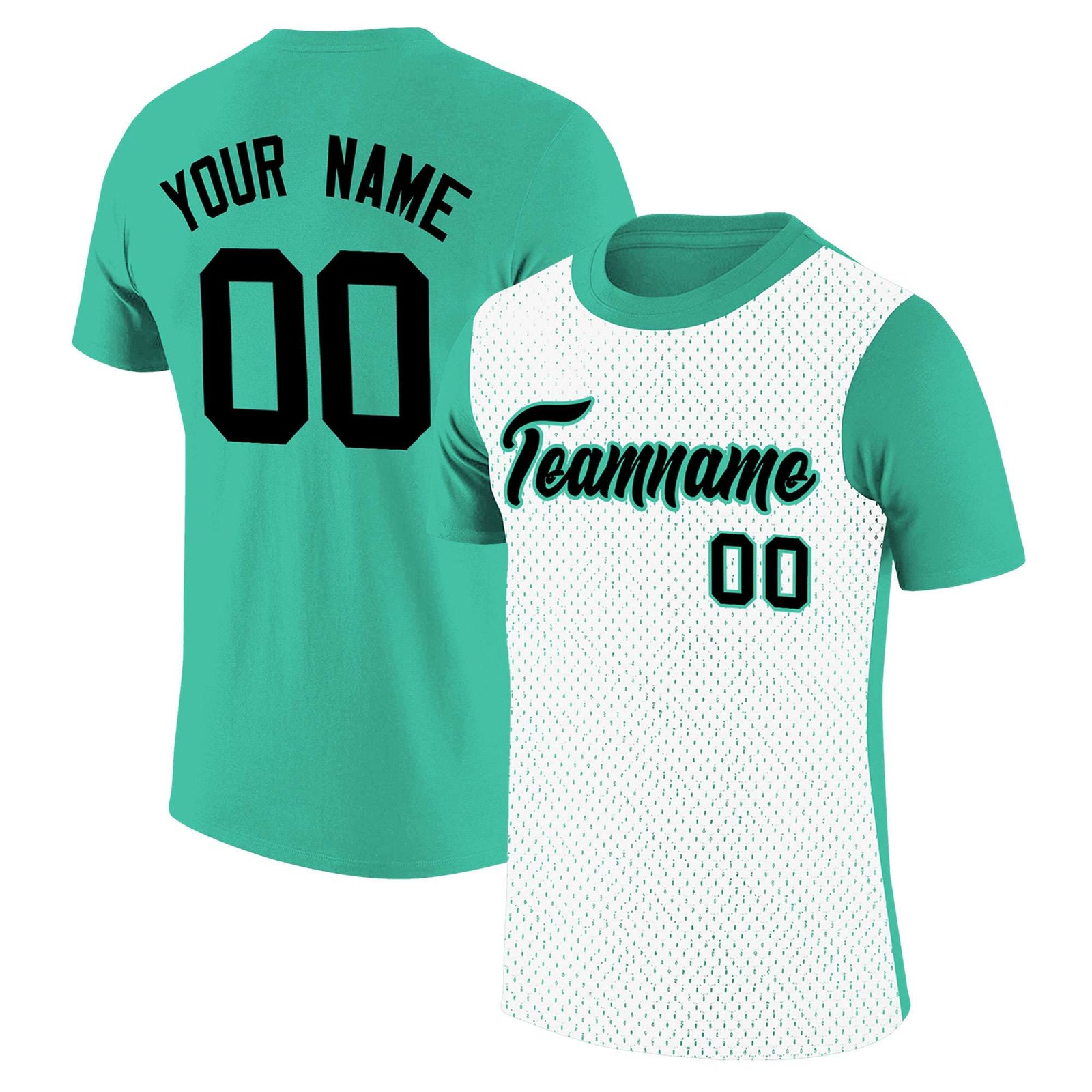 Custom Bright Green White Mesh Two Tone T-Shirt