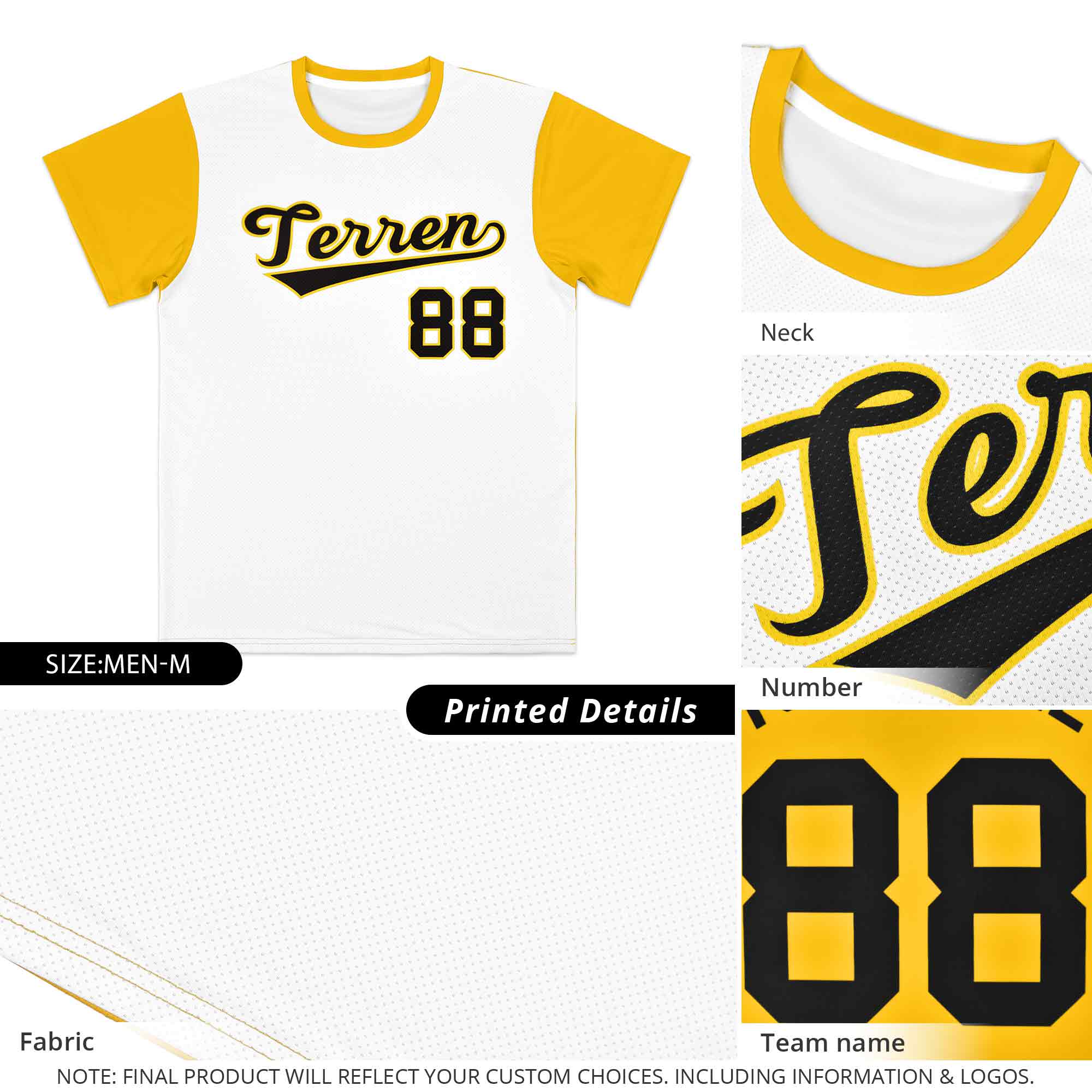 Custom Old Gold White Mesh Two Tone T-Shirt