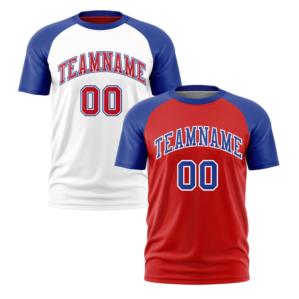 Custom Red Royal Blue White Reversible Raglan Sleeves Moisture-Wicking T-shirt| KXKSHOP