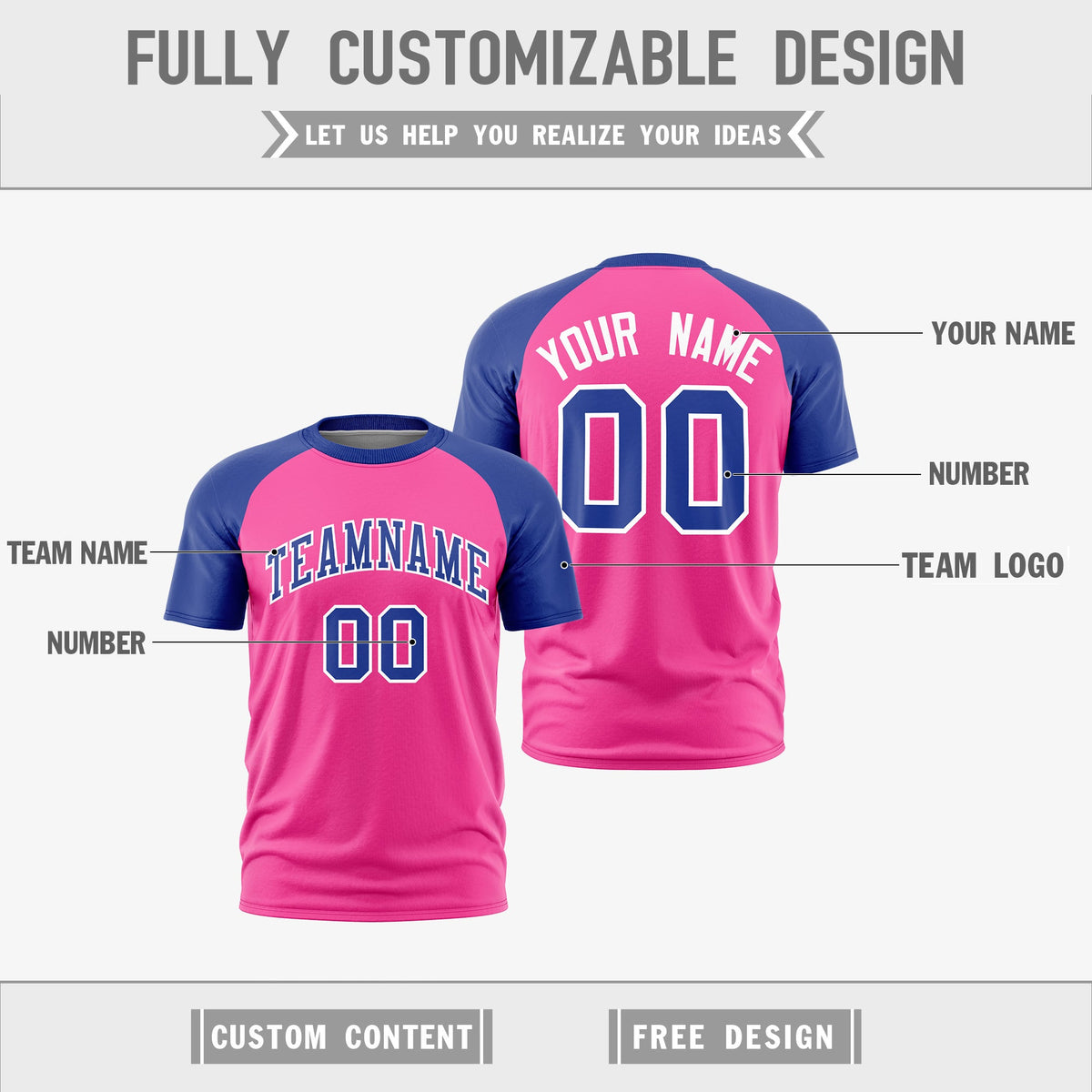 Custom Pink White Royal Blue Reversible Raglan Sleeves Quick Dry T-shirt| KXKSHOP