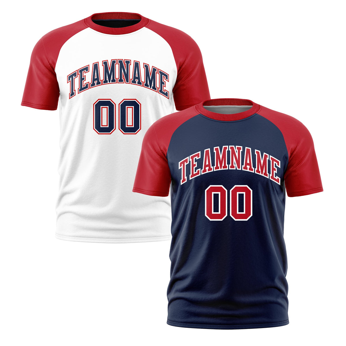 Custom Navy Red White Reversible Raglan Sleeves Moisture-Wicking T-shirt| KXKSHOP