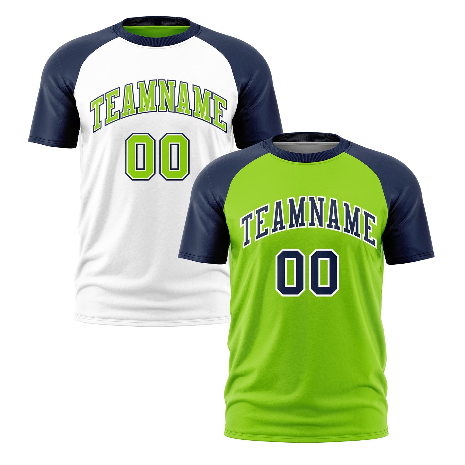 Custom Neon Green Navy White Reversible Raglan Sleeves Moisture-Wicking T-shirt| KXKSHOP