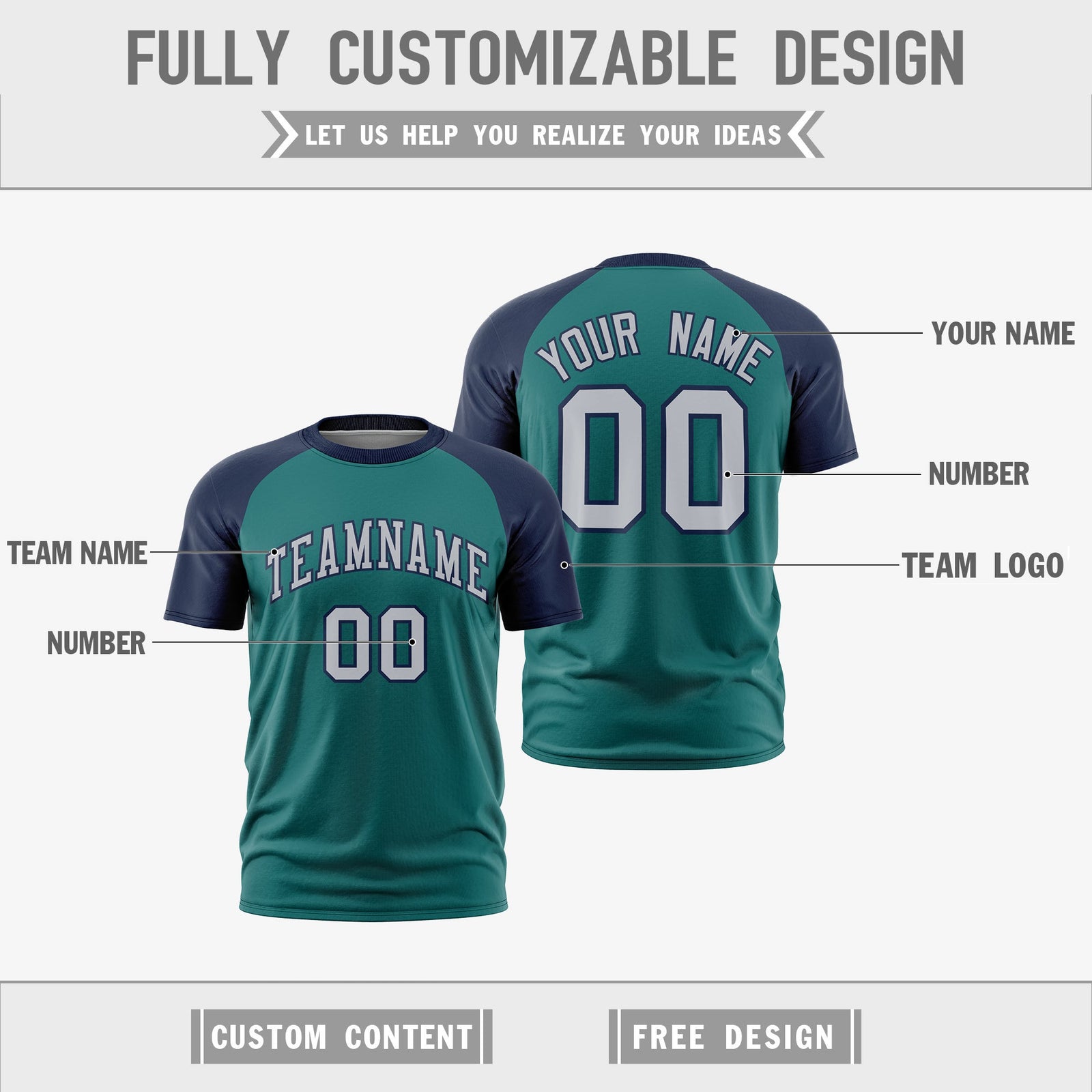 Custom Teal Navy Silver Reversible Raglan Sleeves Moisture-Wicking T-shirt| KXKSHOP